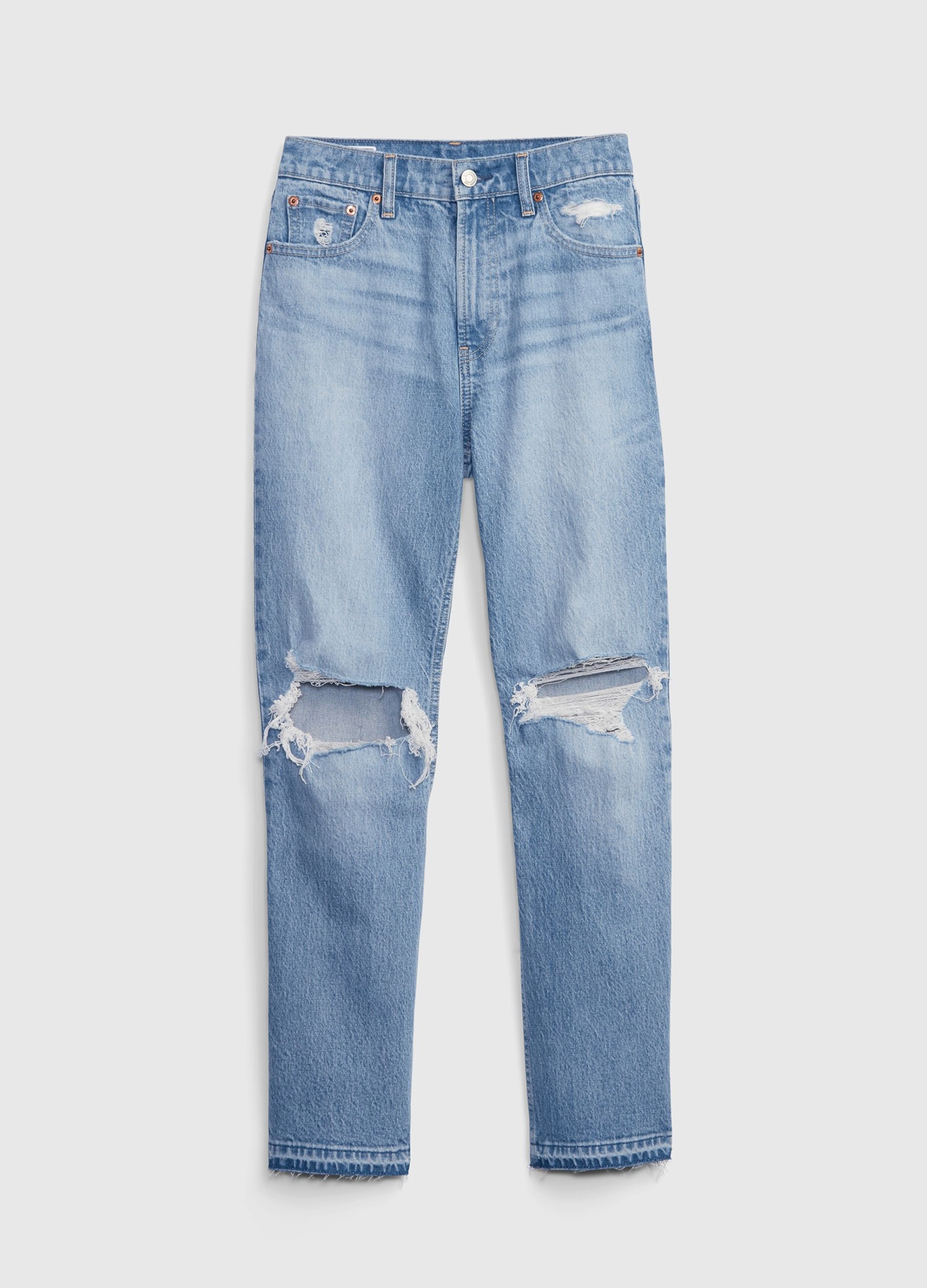 Straight-fit, high-rise jeans with worn look_5