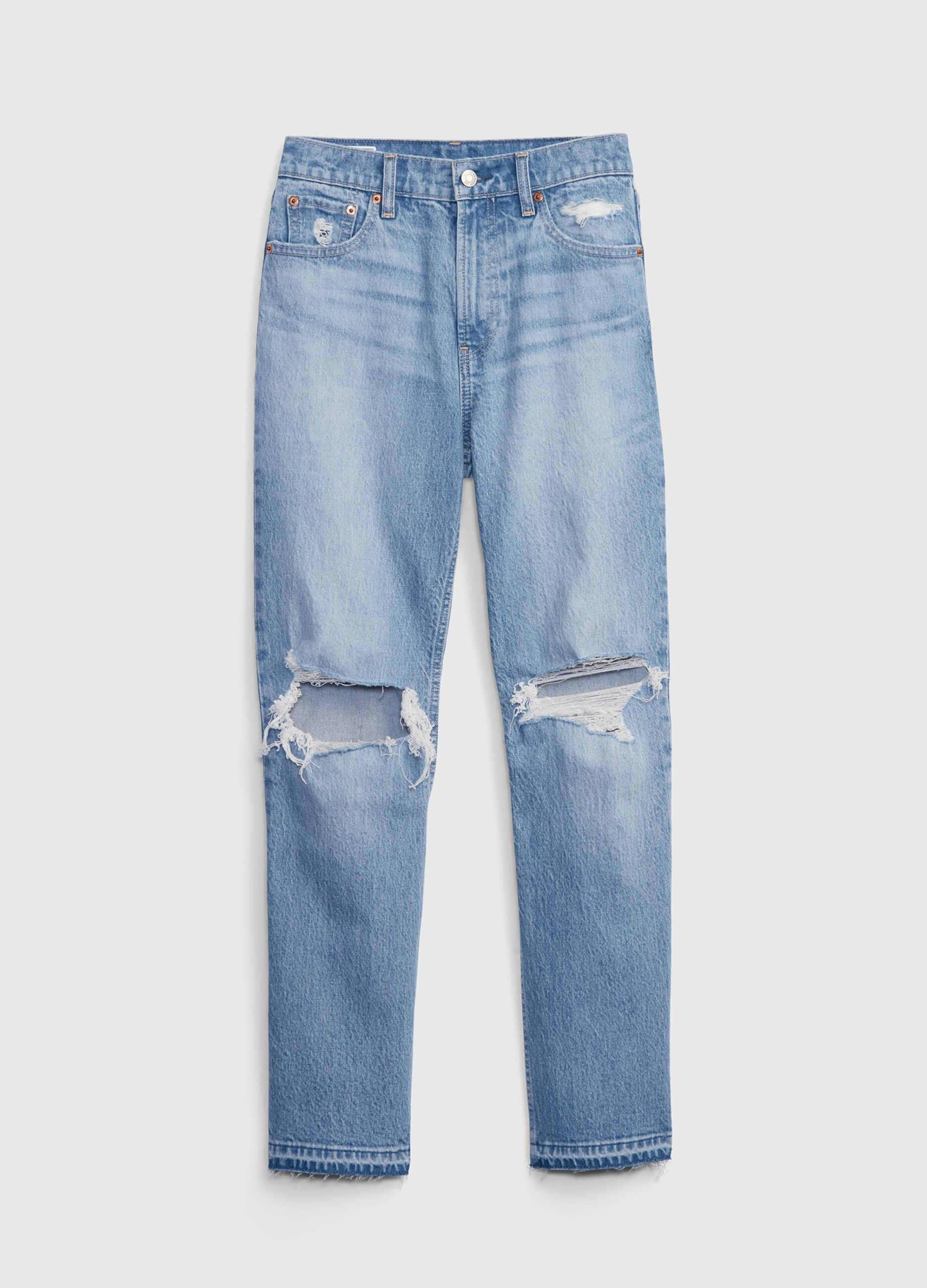 Straight-fit, high-rise jeans with worn look