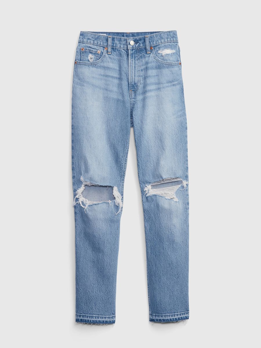 Jeans straight fit a vita alta con abrasioni Donna_5