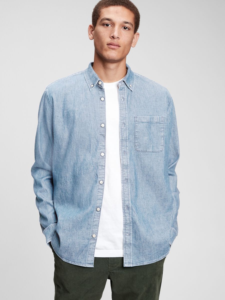 Camicia in denim con tasca Uomo_0
