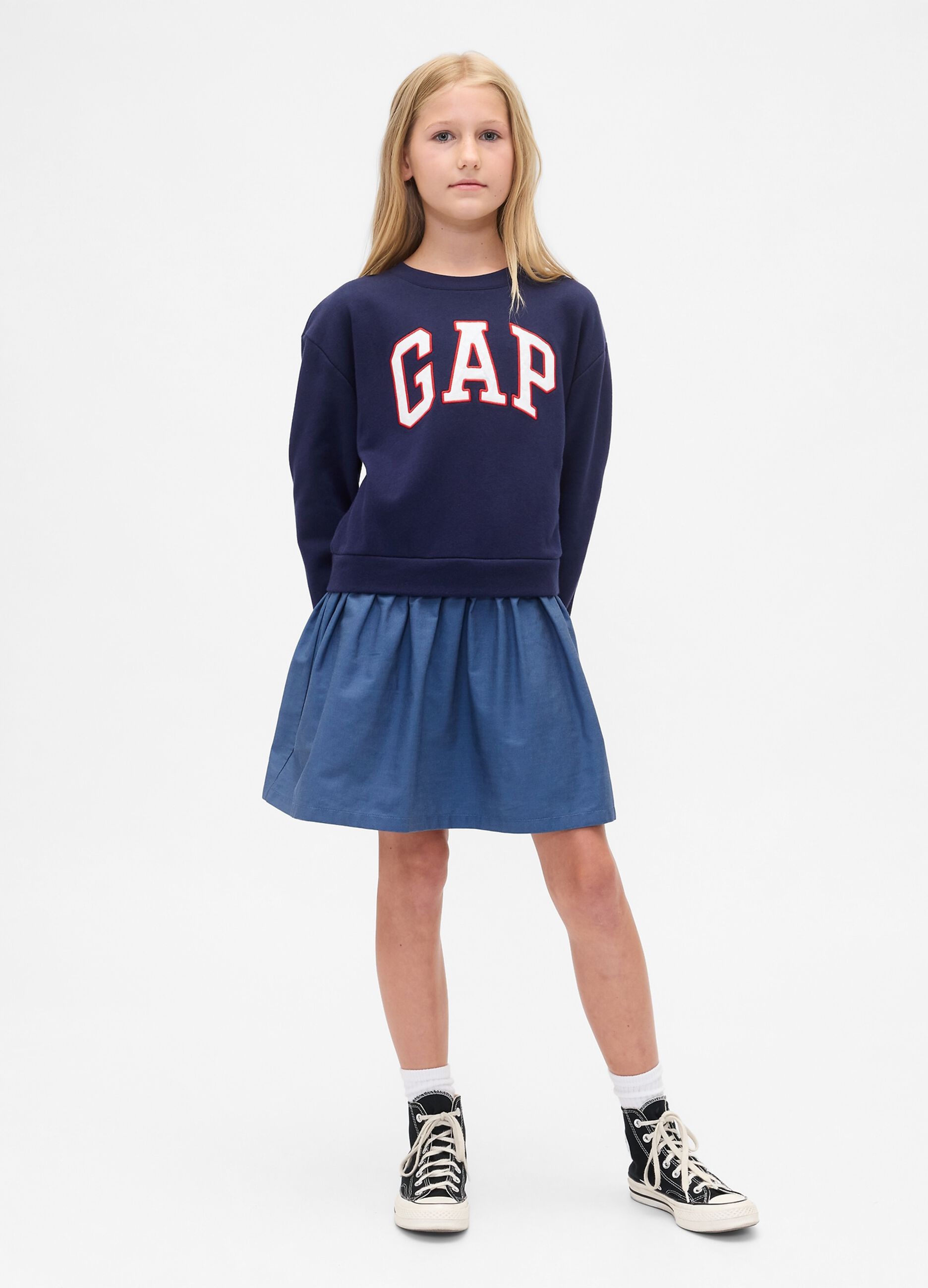 Blue Dress with Denim Skirt for Girls