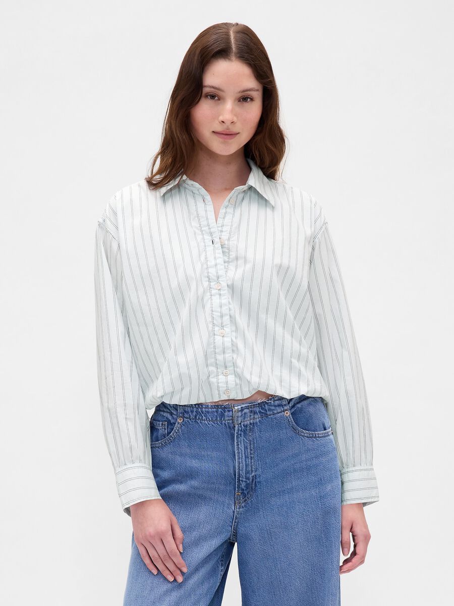 Camicia azzurra in cotone a righe Donna_0