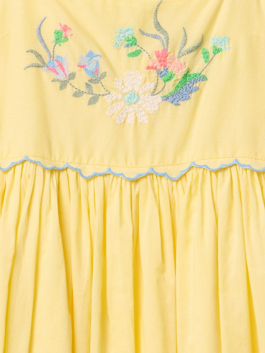 Yellow summer dress with floral embroidery in cotton Girl_3