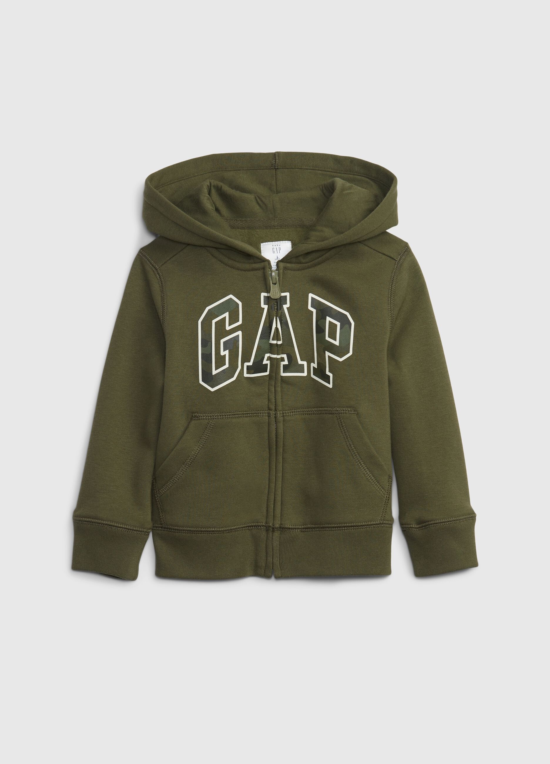 Full-zip hoodie with camouflage logo print