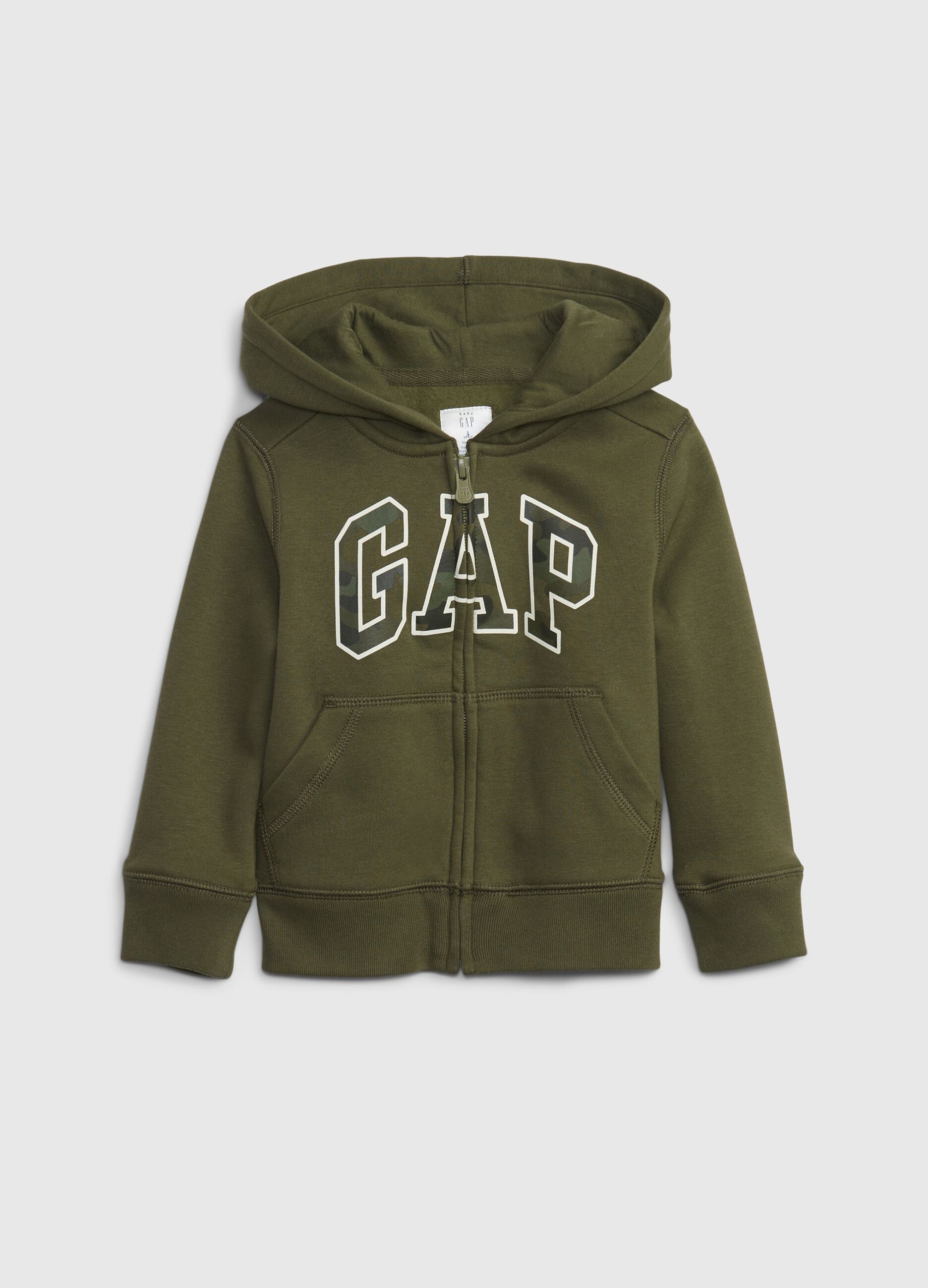 Full-zip hoodie with camouflage logo print