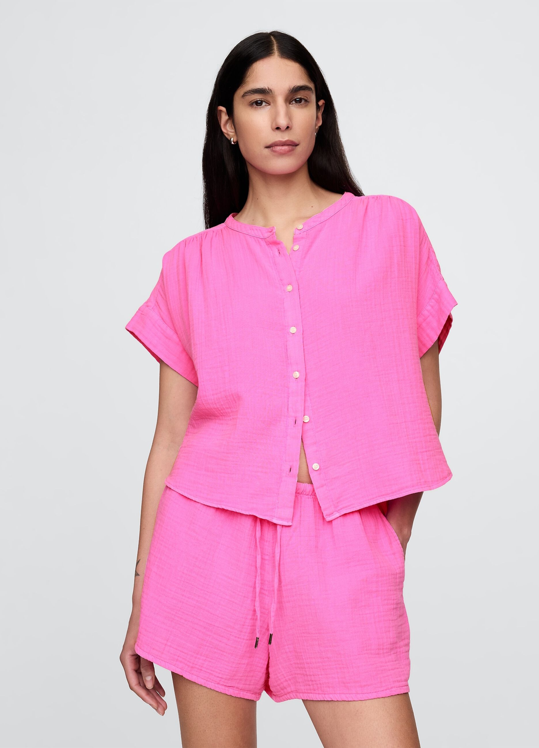 Camicia estiva rosa in cotone leggero