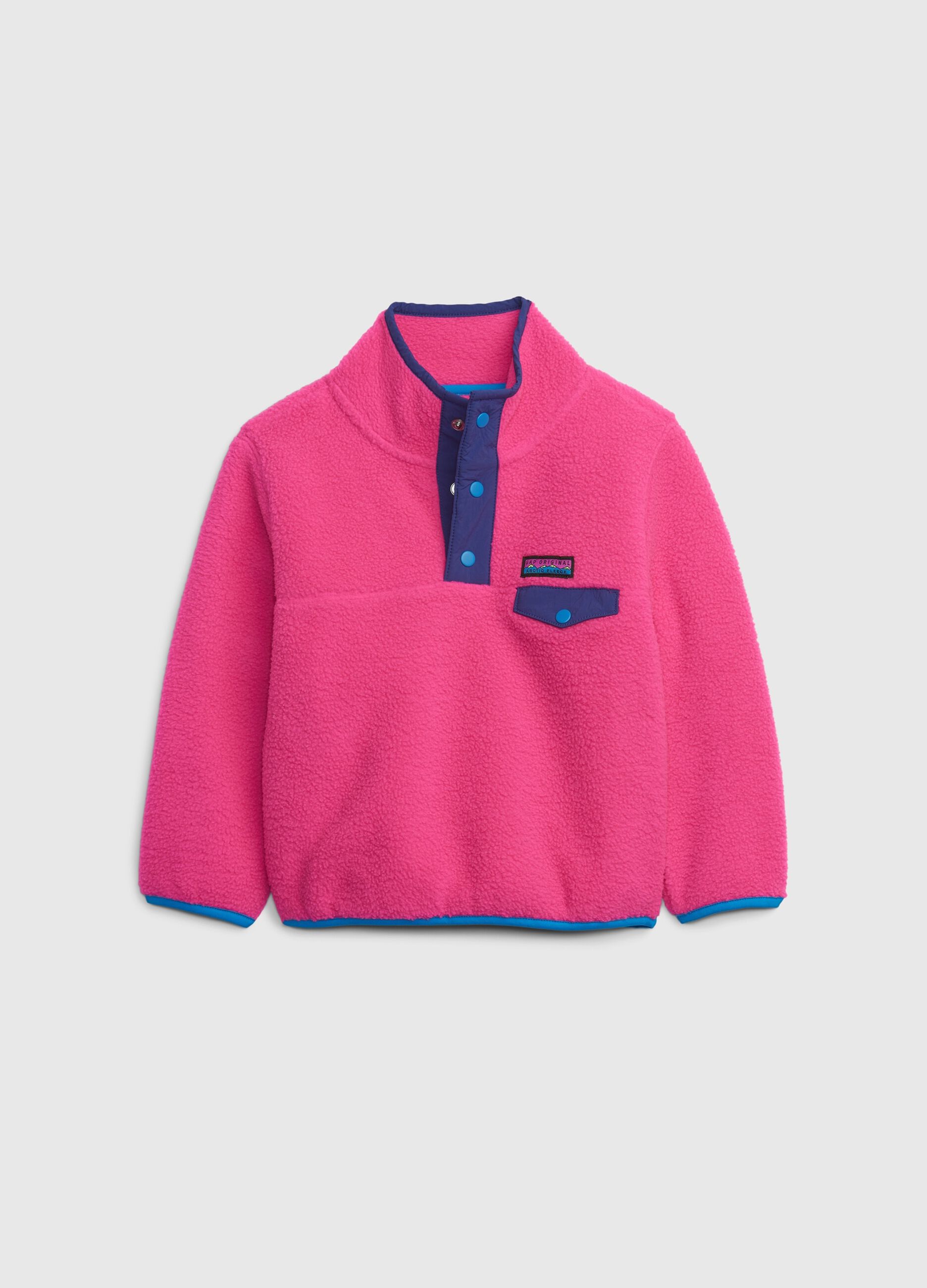 Fleece sweatshirt with snap-button fastening