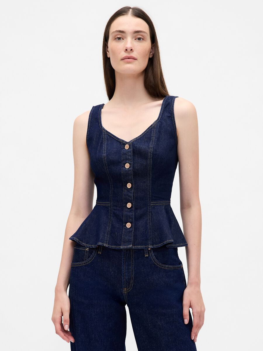 Stretch denim tank top with V-neck Woman_0