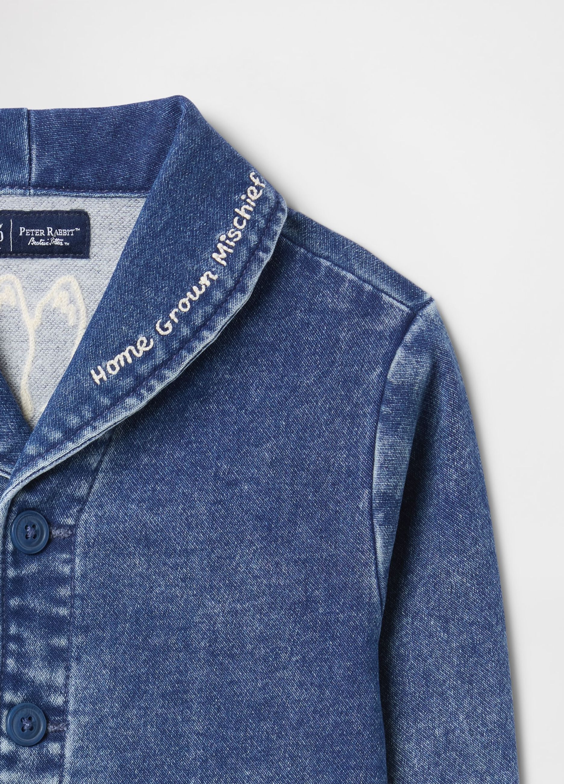 Giacca blu denim con ricamo Peter Rabbit_2