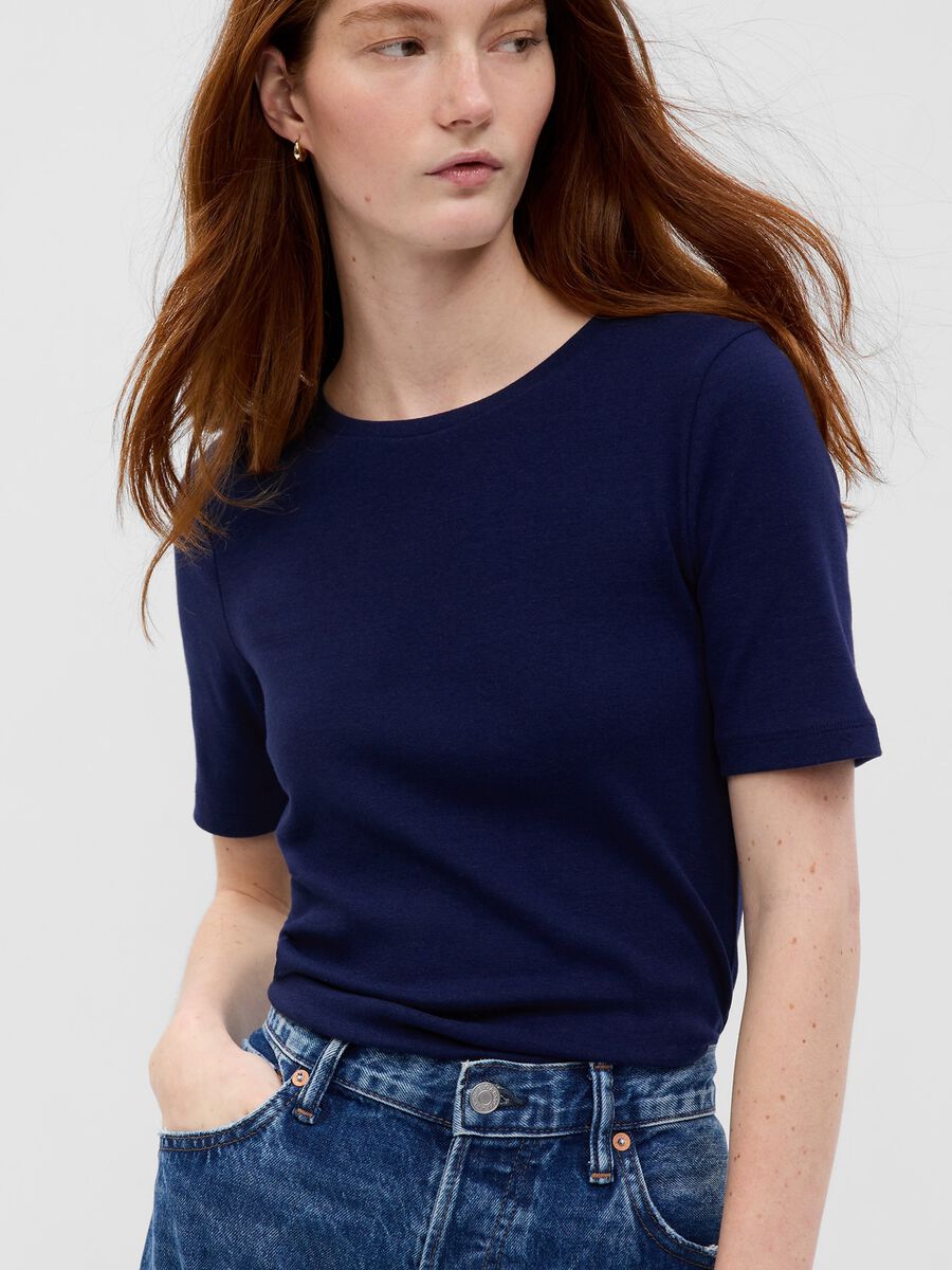T-shirt girocollo in cotone e viscosa stretch Donna_0