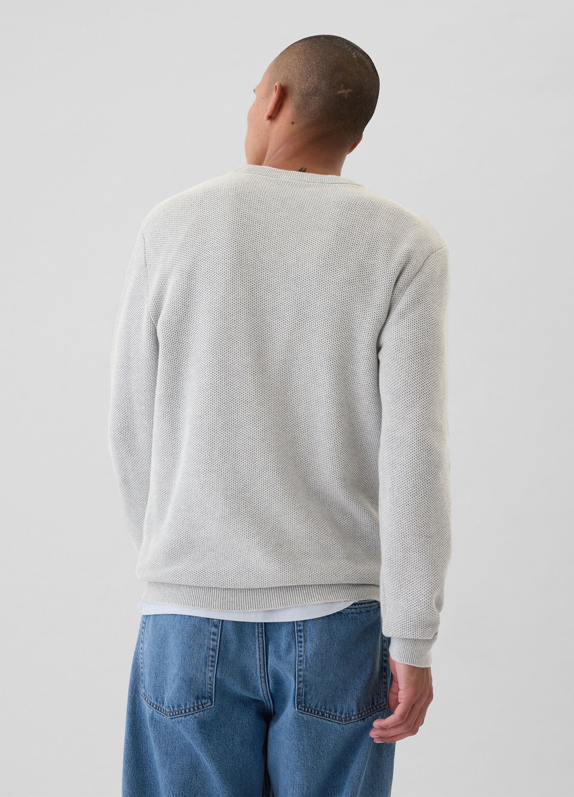 Pullover in cotone con trama a nido d'ape_2