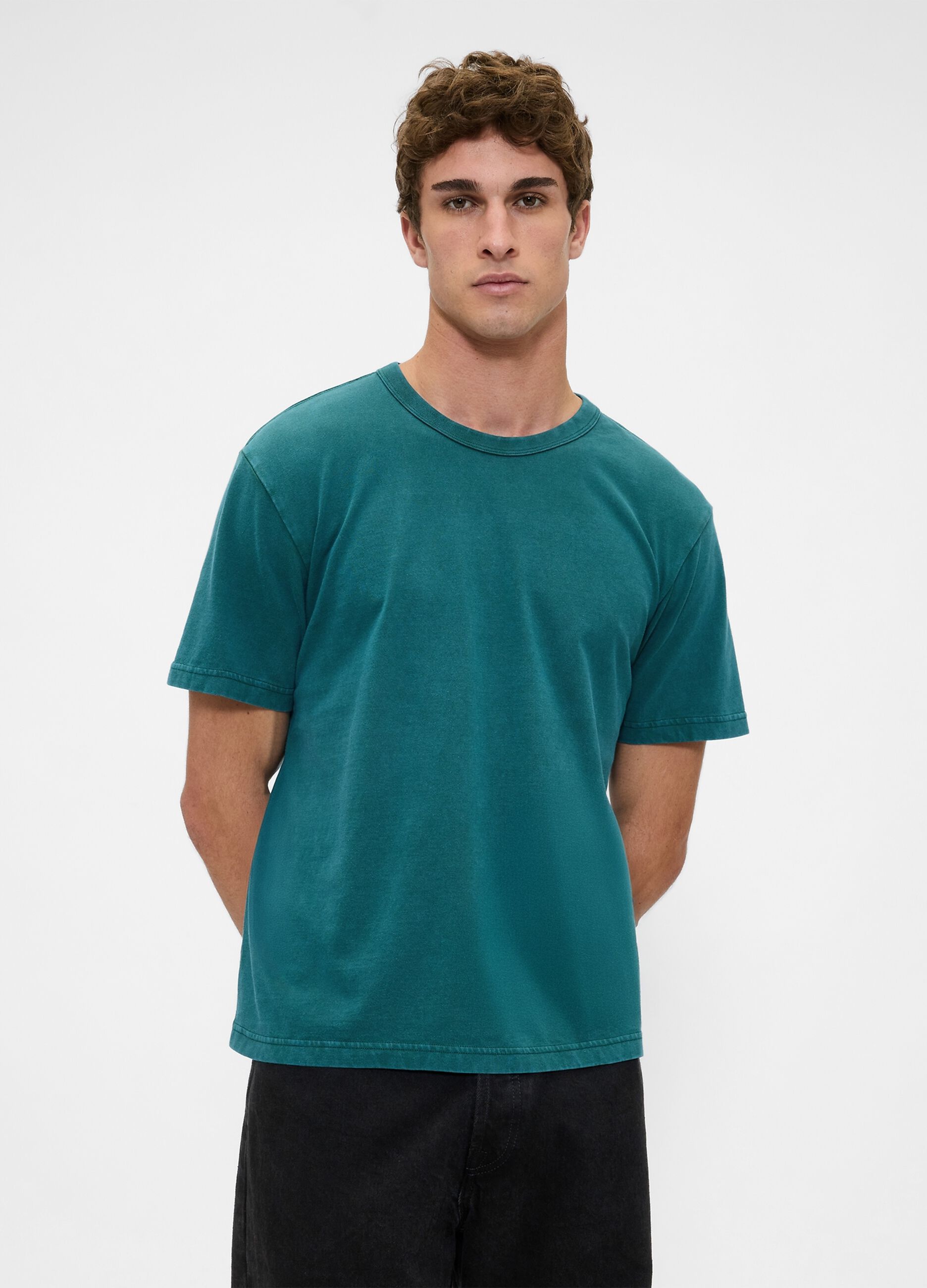 T-shirt verde a maniche corte in cotone