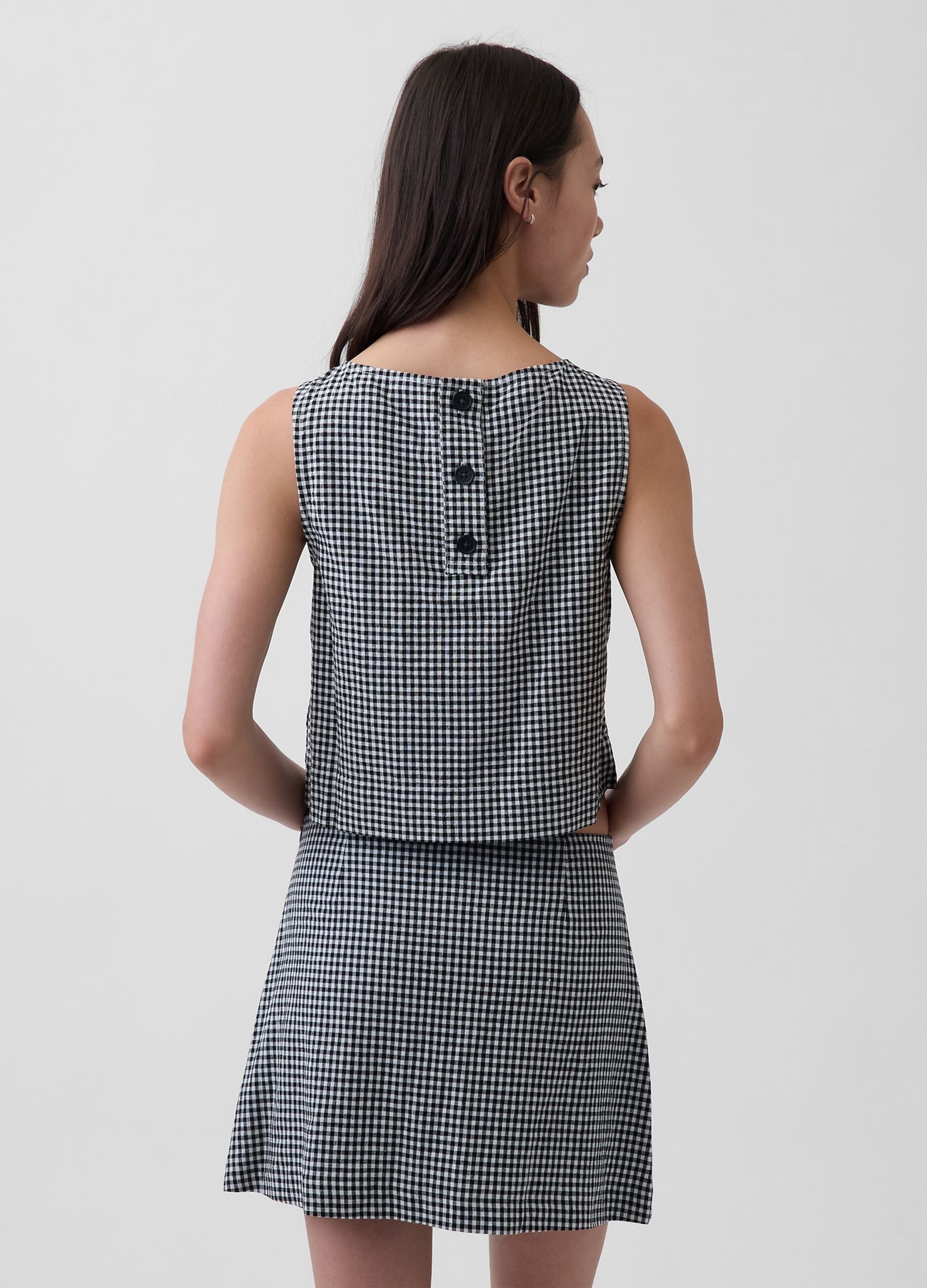 Top in misto lino a quadretti