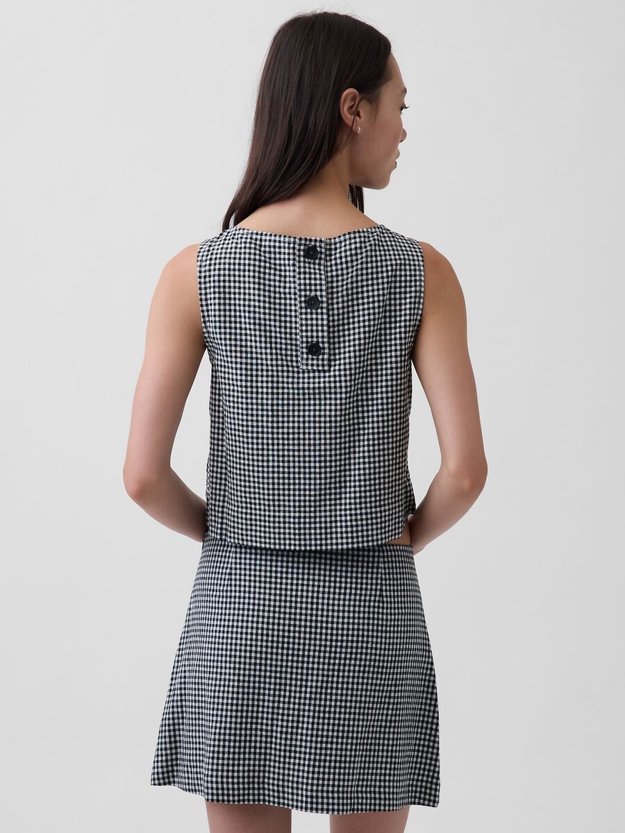 Top in misto lino a quadretti Donna_1