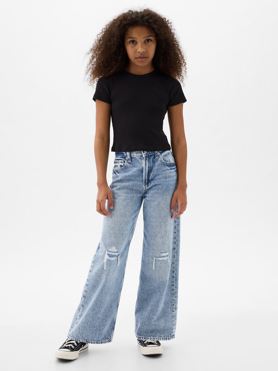 Jeans larghi in denim Bambina_0