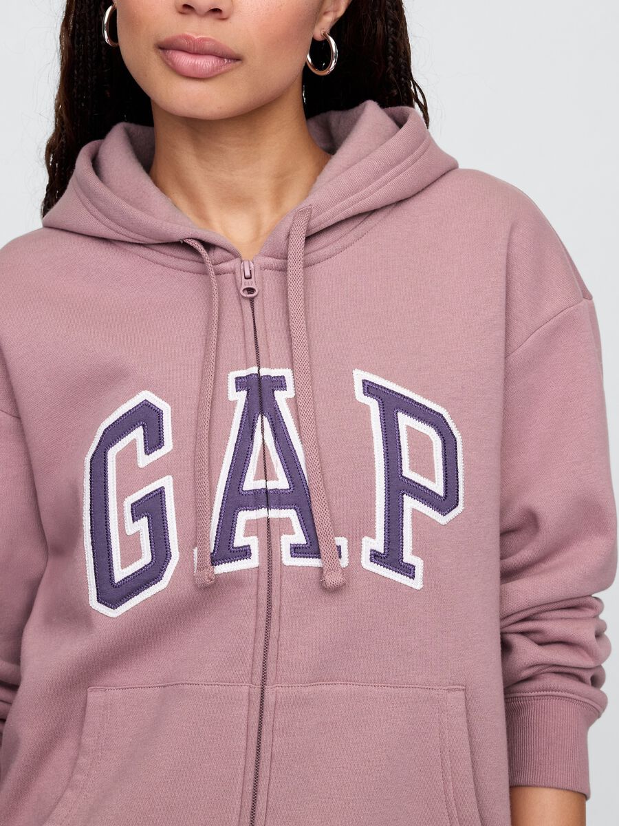 Felpa rosa con cappuccio e zip Donna_3