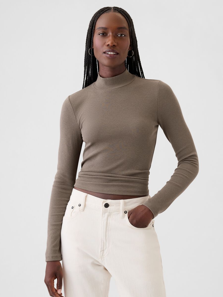 T-shirt a costine in cotone e modal stretch Donna_0