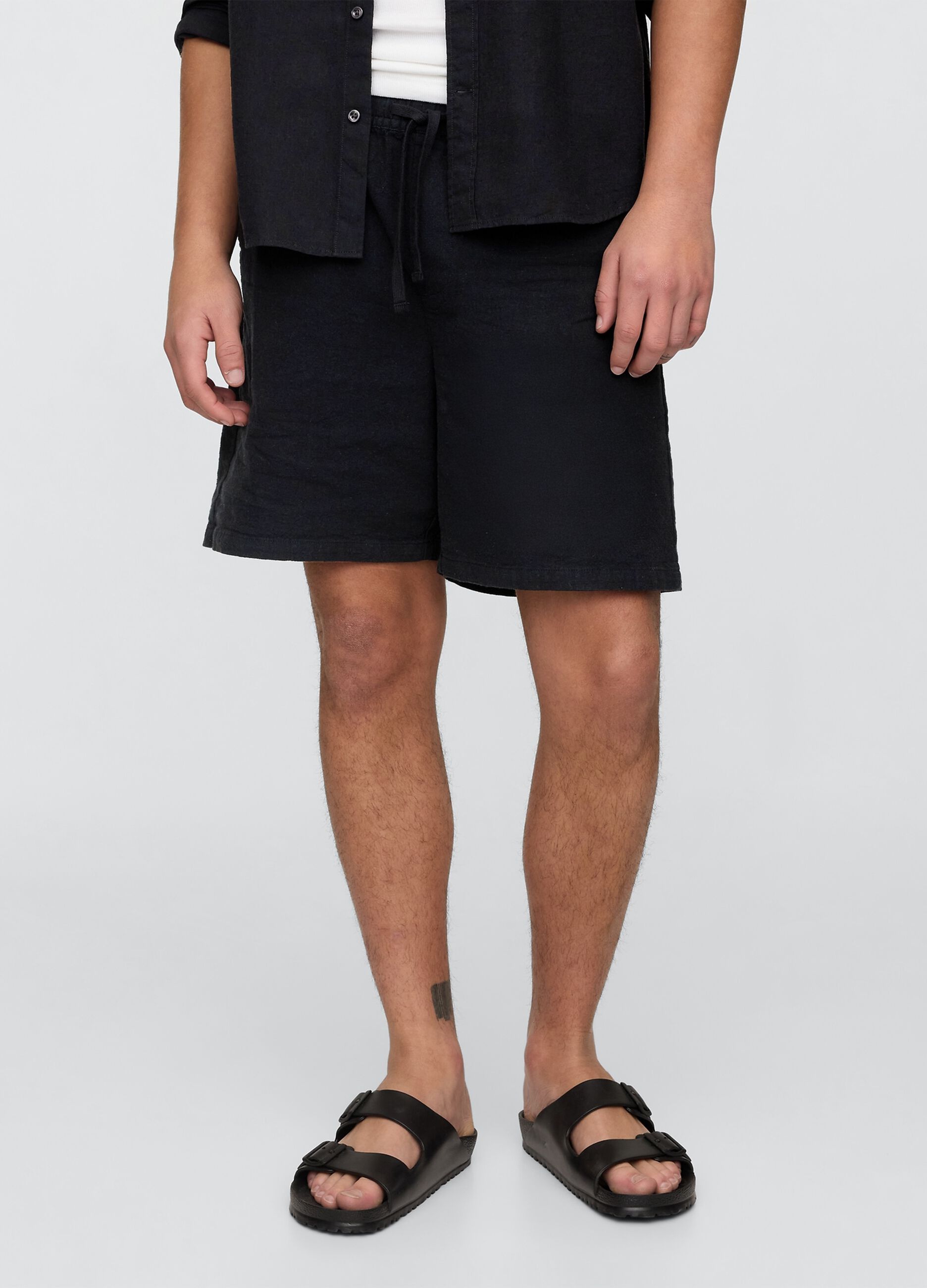 Shorts in misto cotone e lino_1