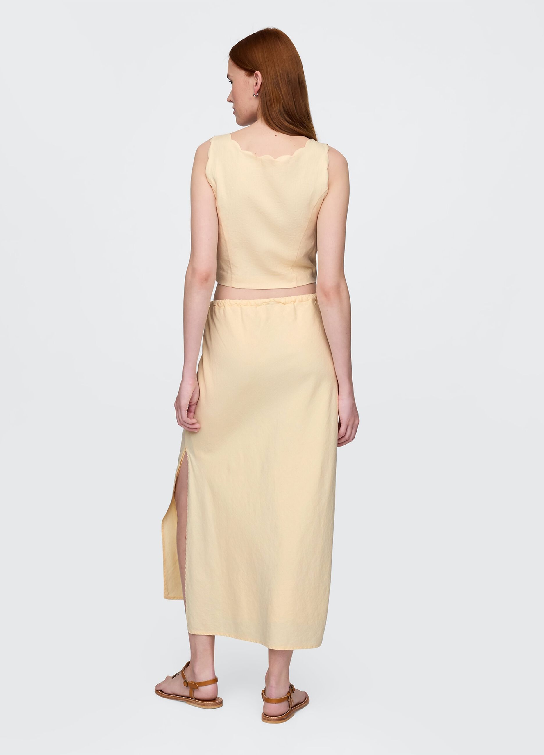 Gonna lunga beige in lino e viscosa_1