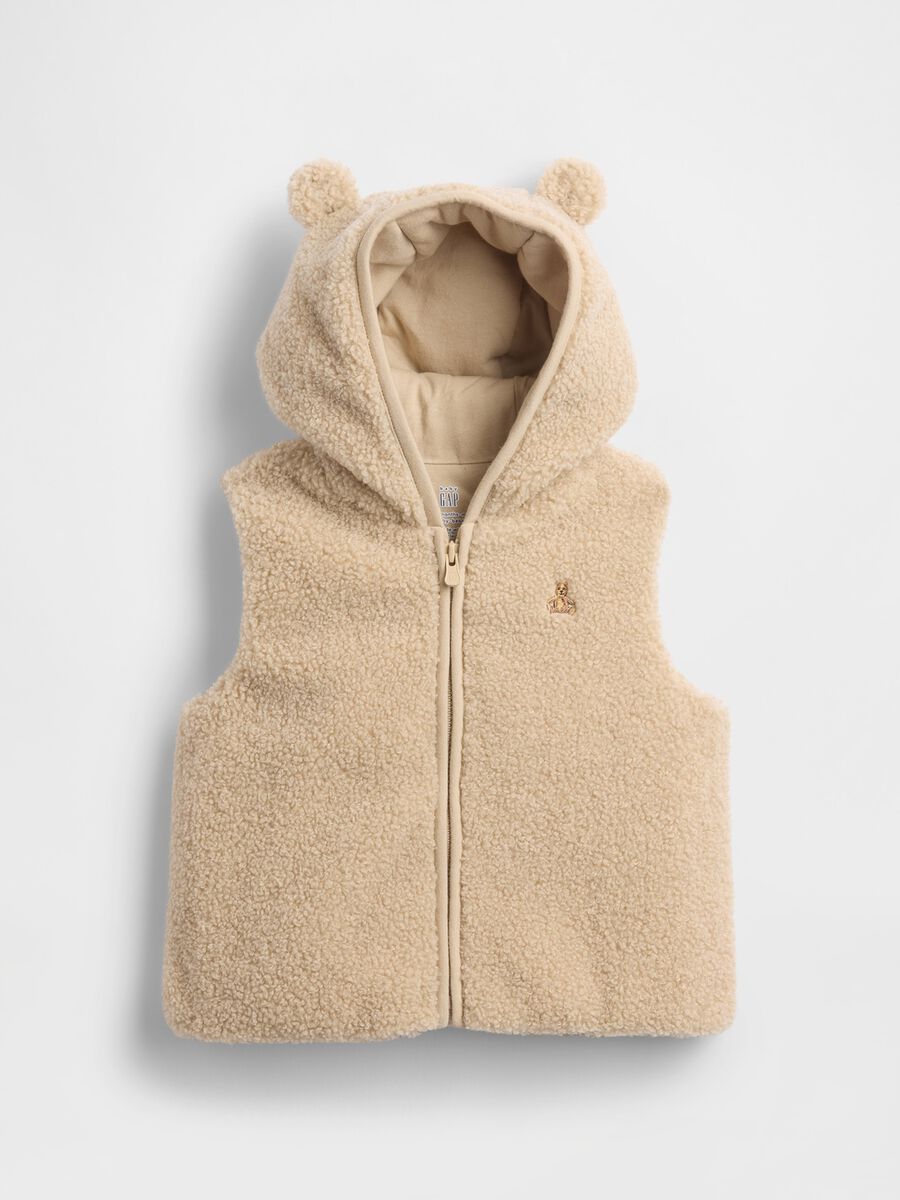 Gilet beige in tessuto sherpa con cappuccio Neonato_0