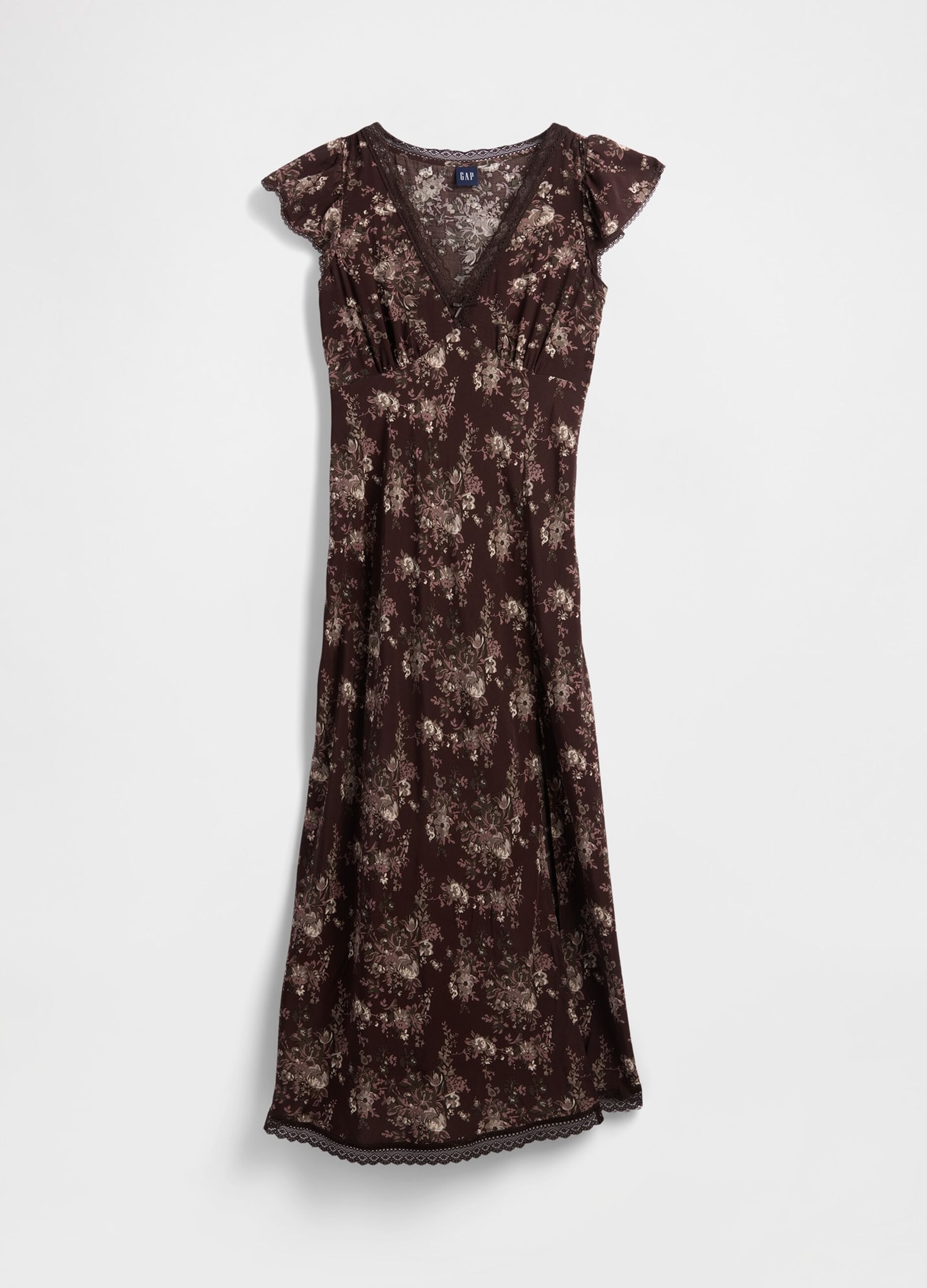 Brown pure viscose dress with floral print