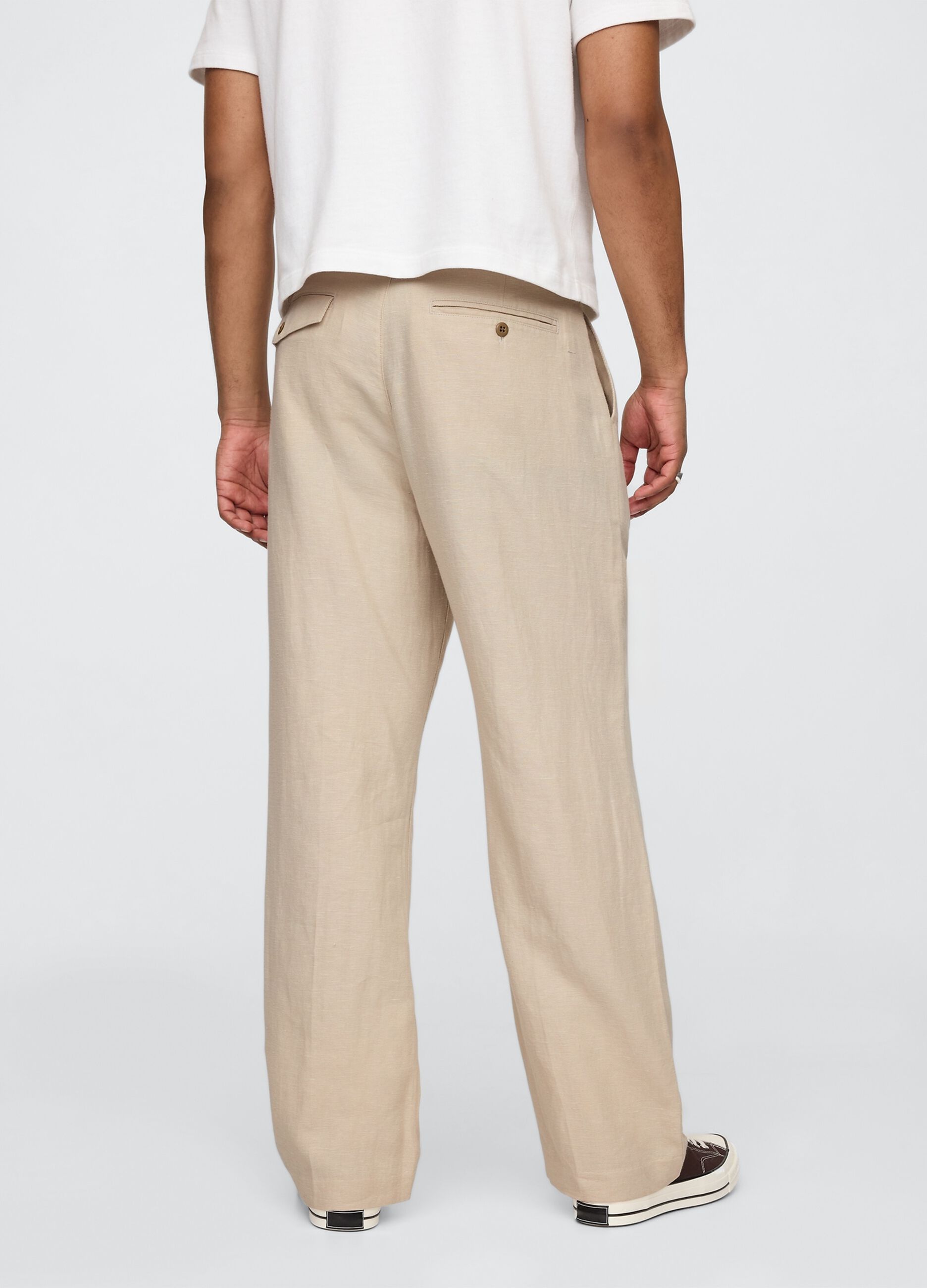 Pantaloni wide leg beige in lino e cotone_2