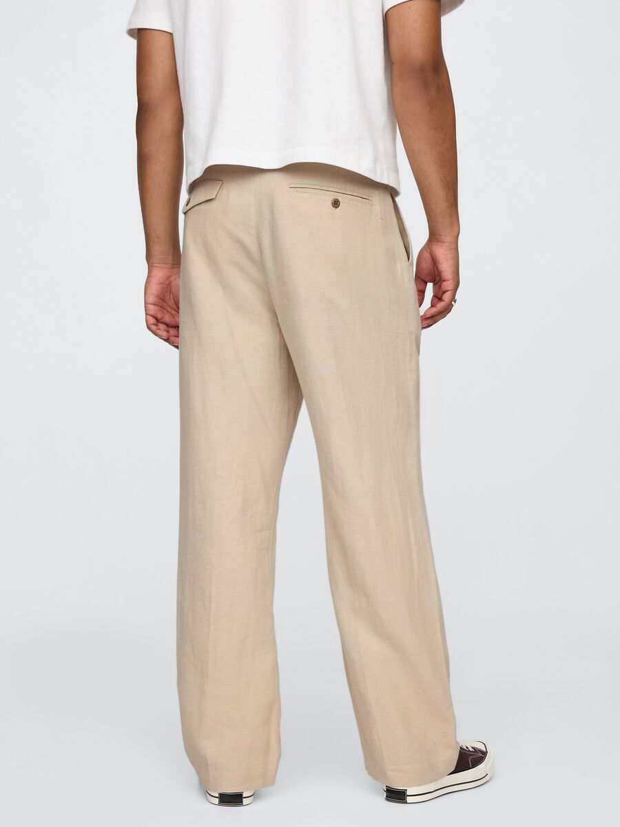 Beige wide leg trousers in linen and cotton Man_2