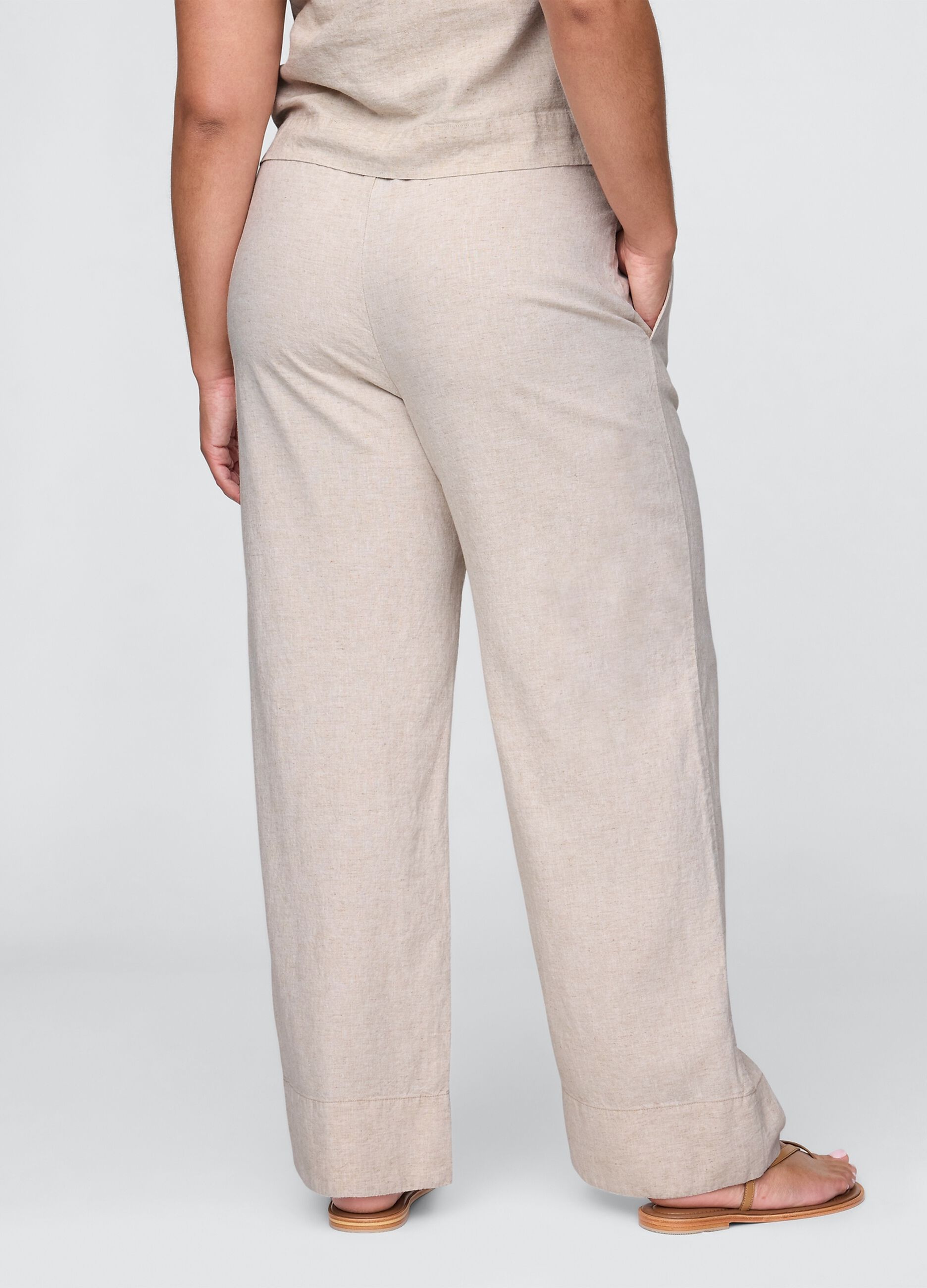 Pantaloni wide leg beige in lino e viscosa_5