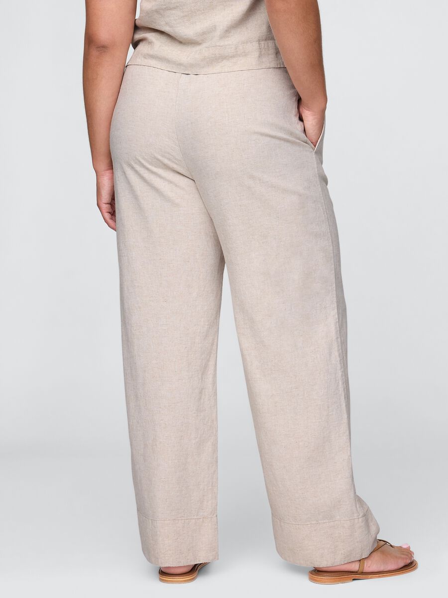 Pantaloni wide leg beige in lino e viscosa Donna_5