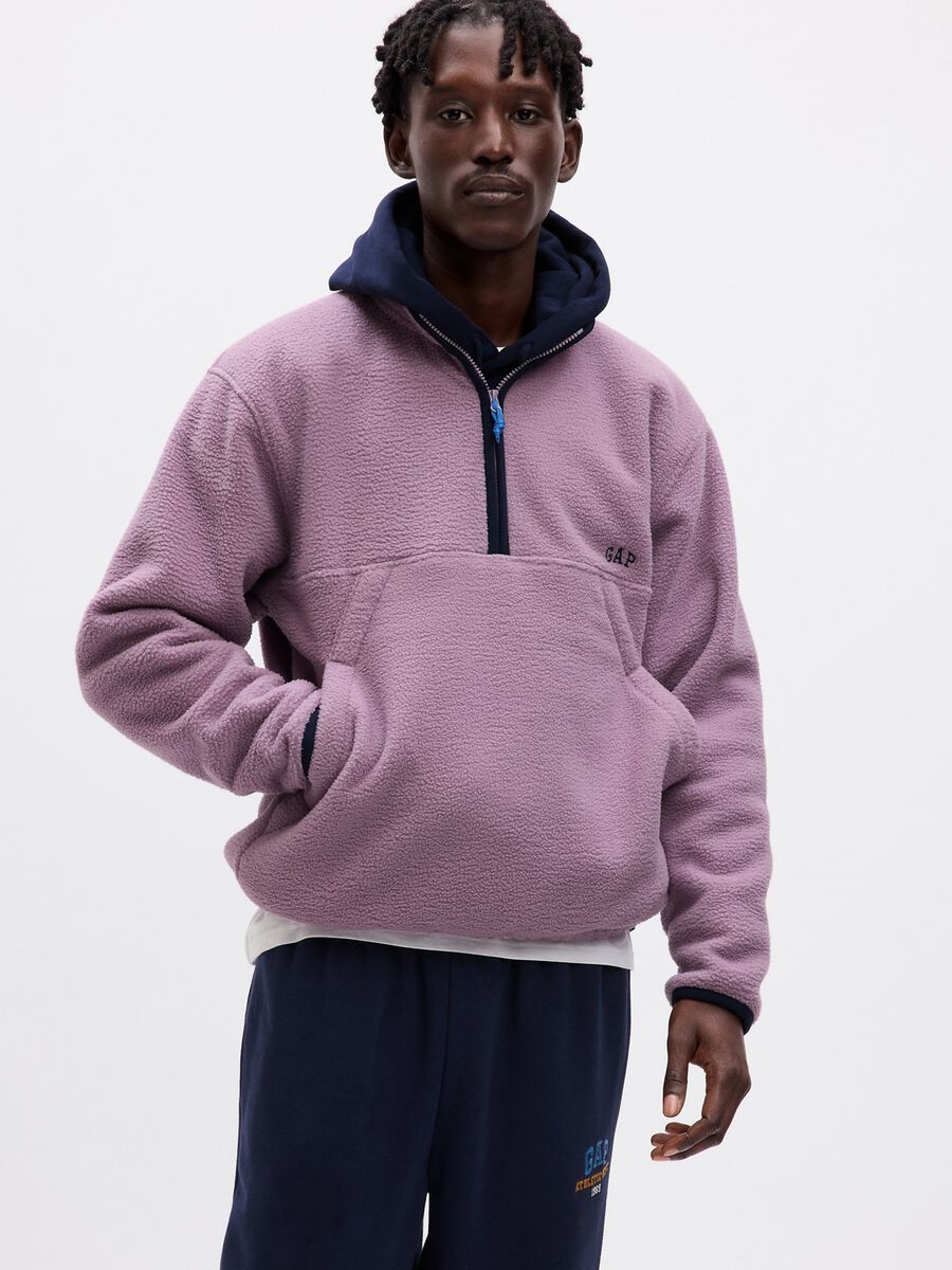 Felpa half-zip in pile con ricamo logo Uomo_0