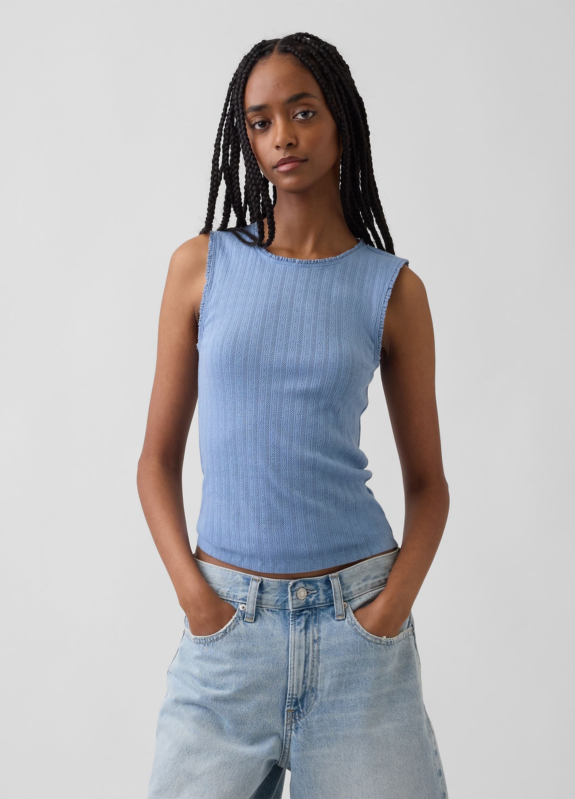 Top in misto cotone a costine