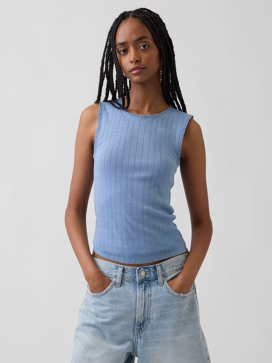 Top in misto cotone a costine Donna_0