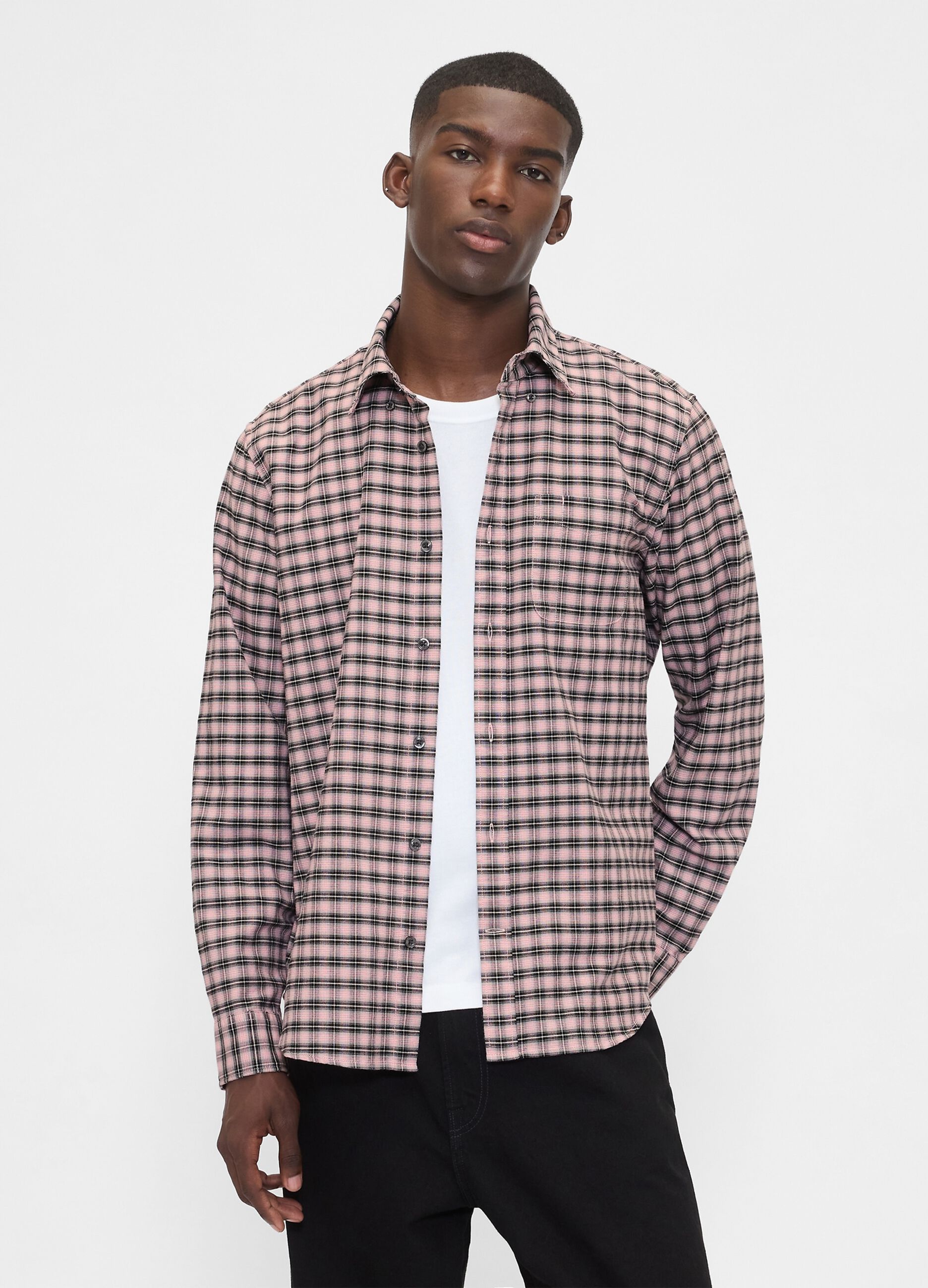 Camicia rosa a quadri elasticizzata