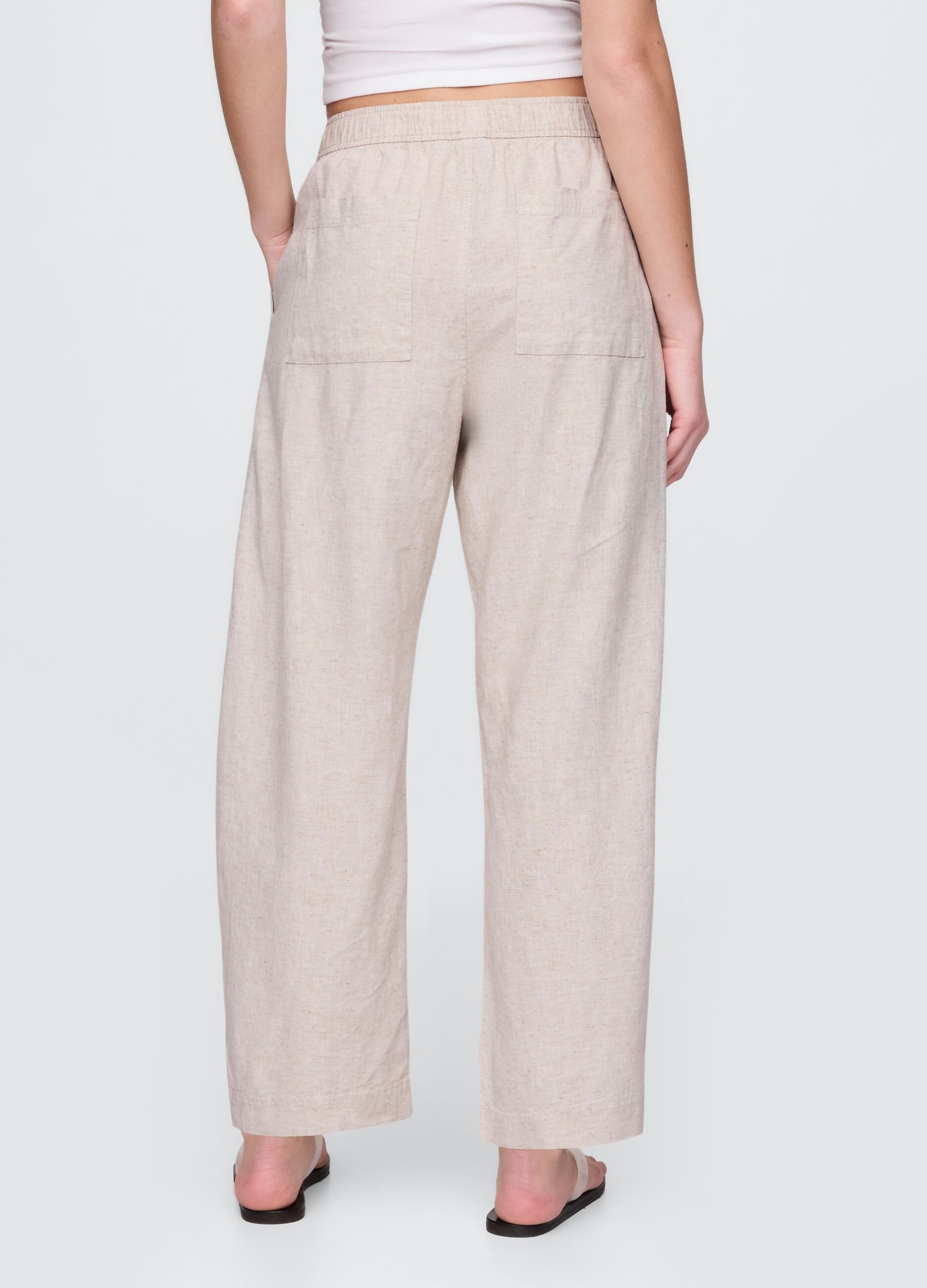 Pantaloni ampi beige in lino e viscosa_2