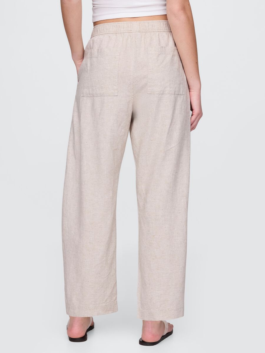 Pantaloni ampi beige in lino e viscosa Donna_2