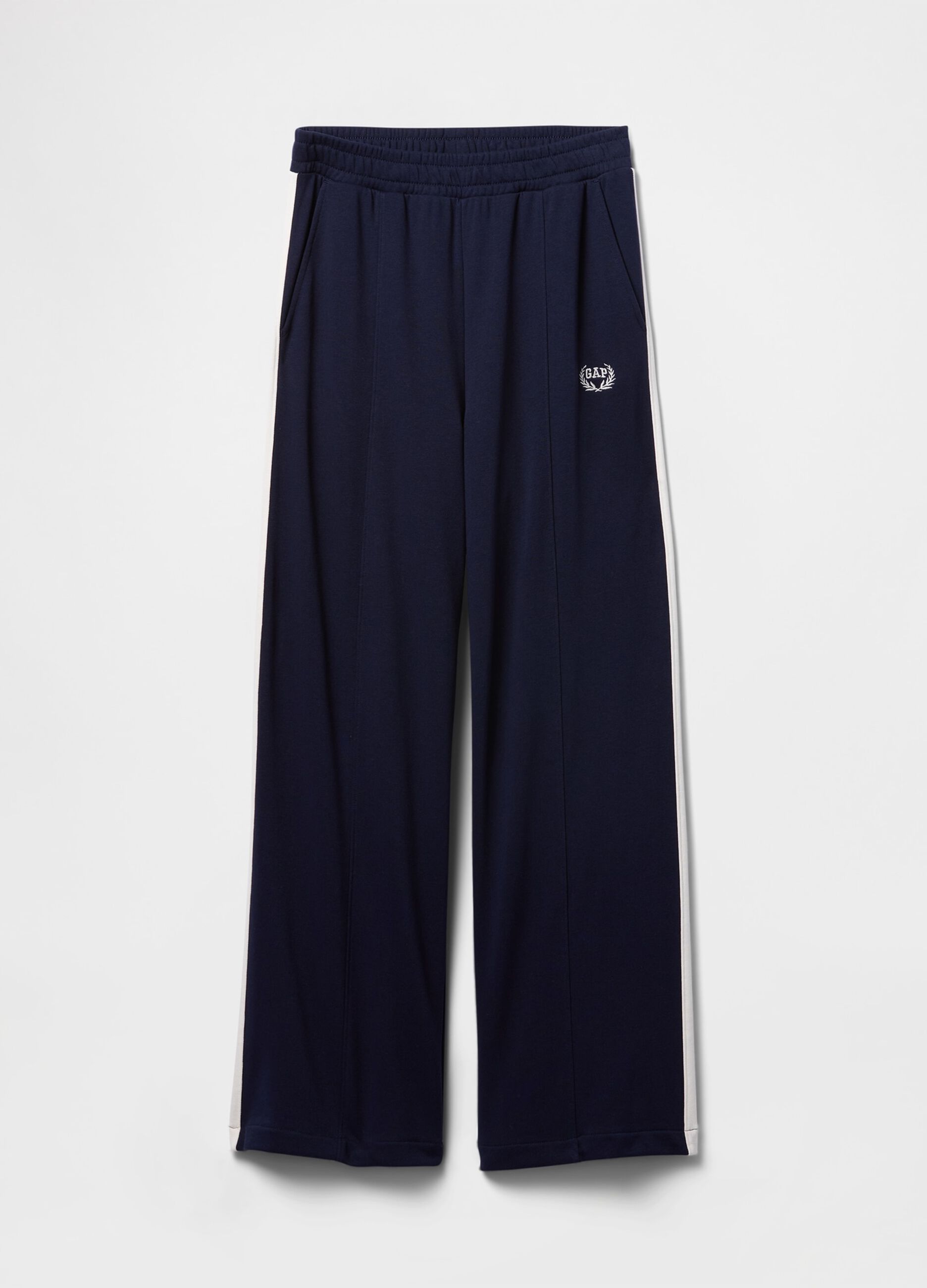 Pantaloni blu navy sportivi in misto cotone e tessuto_3