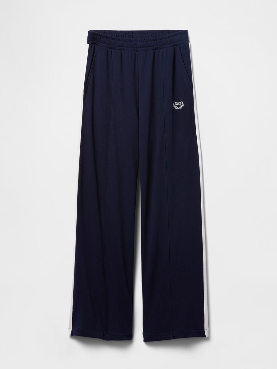 Pantaloni blu navy sportivi in misto cotone e tessuto Donna_3