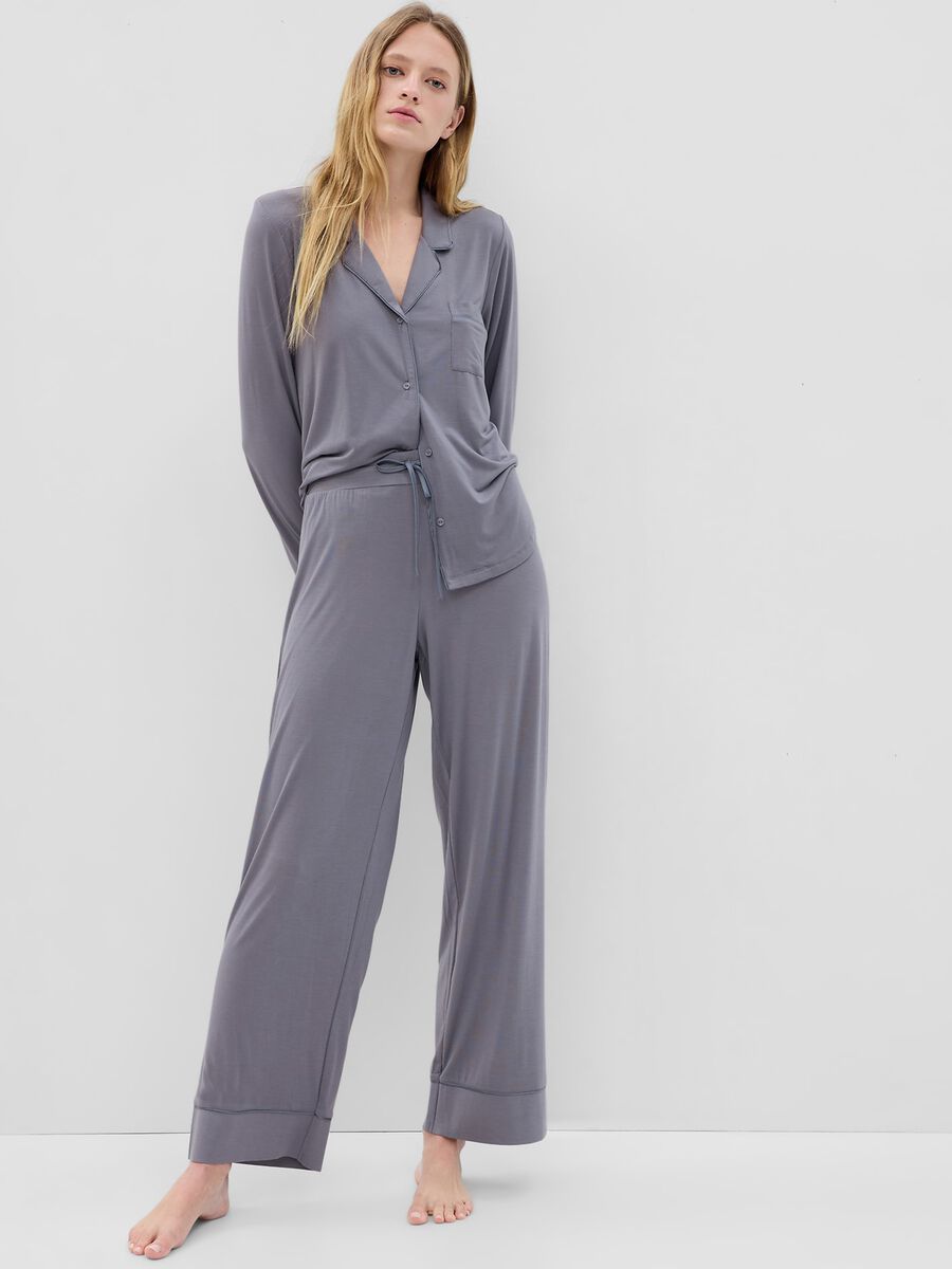 Pantalone pigiama lungo con piping a contrasto Donna_0