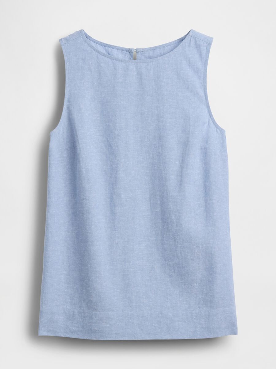 Top smanicato in misto lino Donna_5