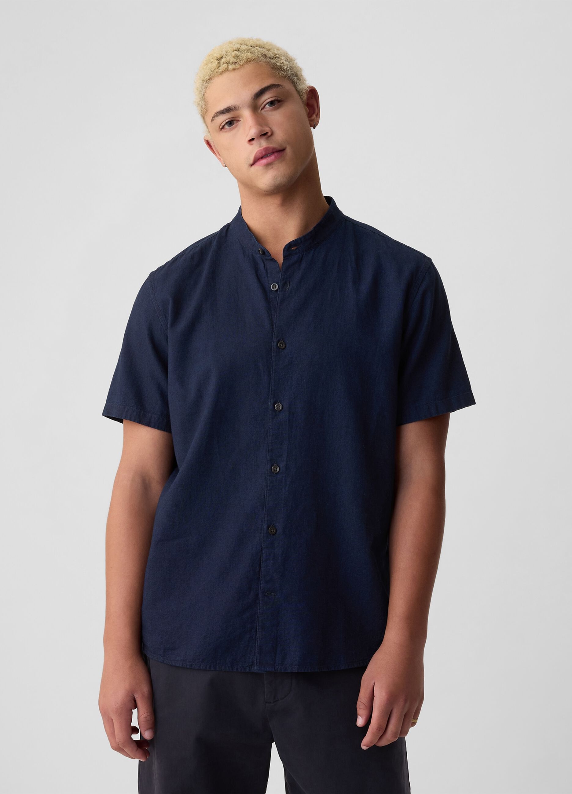 Camicia a maniche corte collo alla coreana