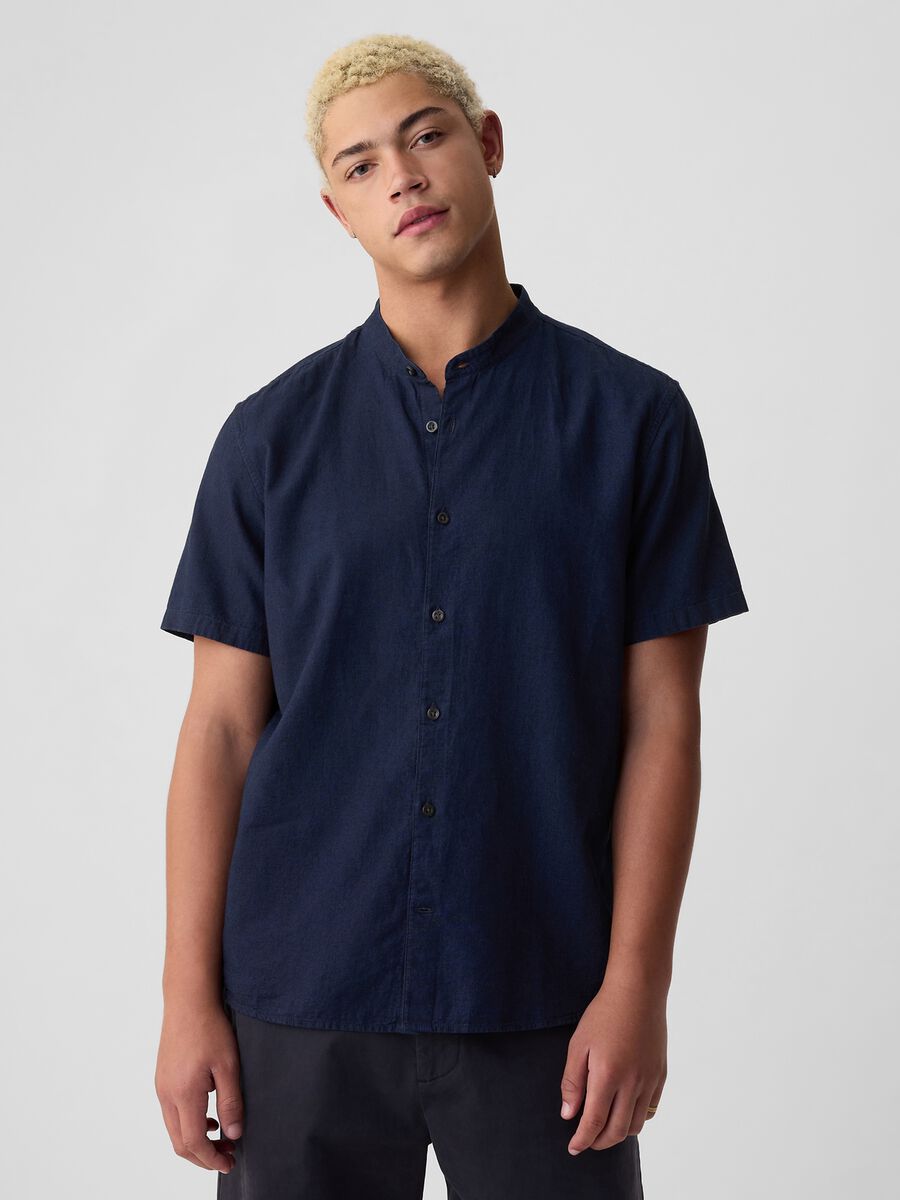 Camicia a maniche corte collo alla coreana Uomo_0
