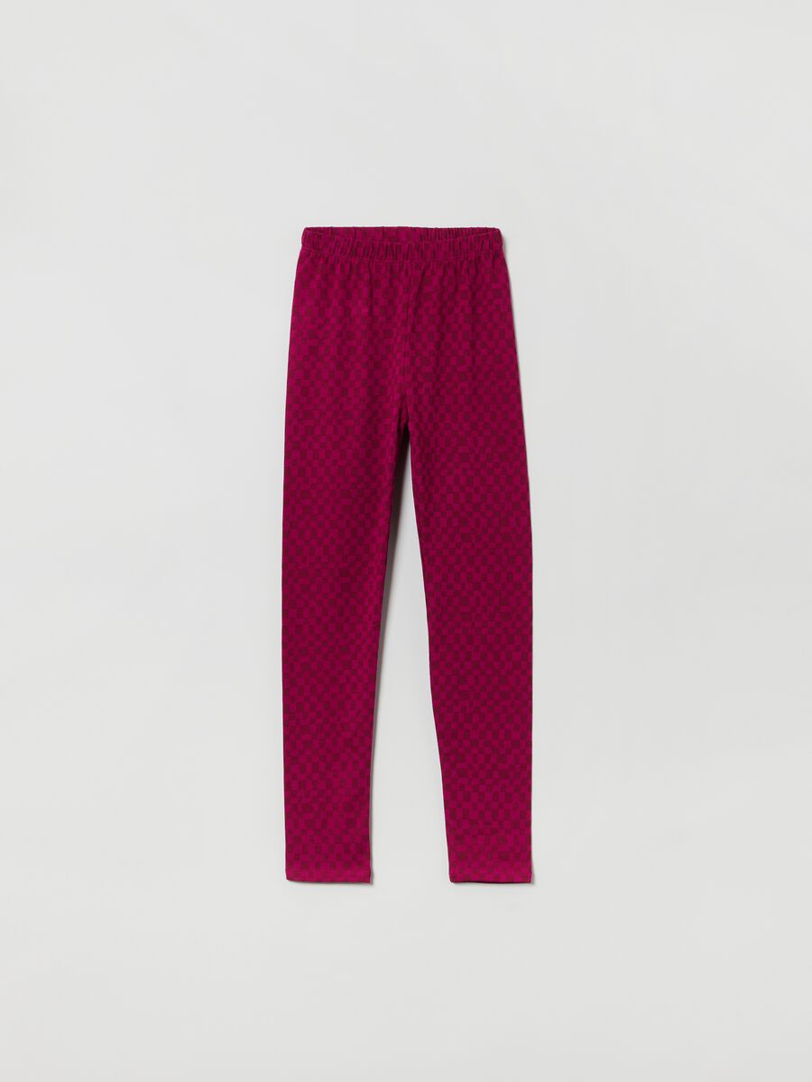 Leggings stretch con stampa a quadri Bambina_0
