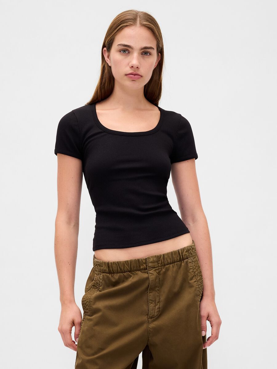 Black short sleeve stretch t-shirt Woman_1