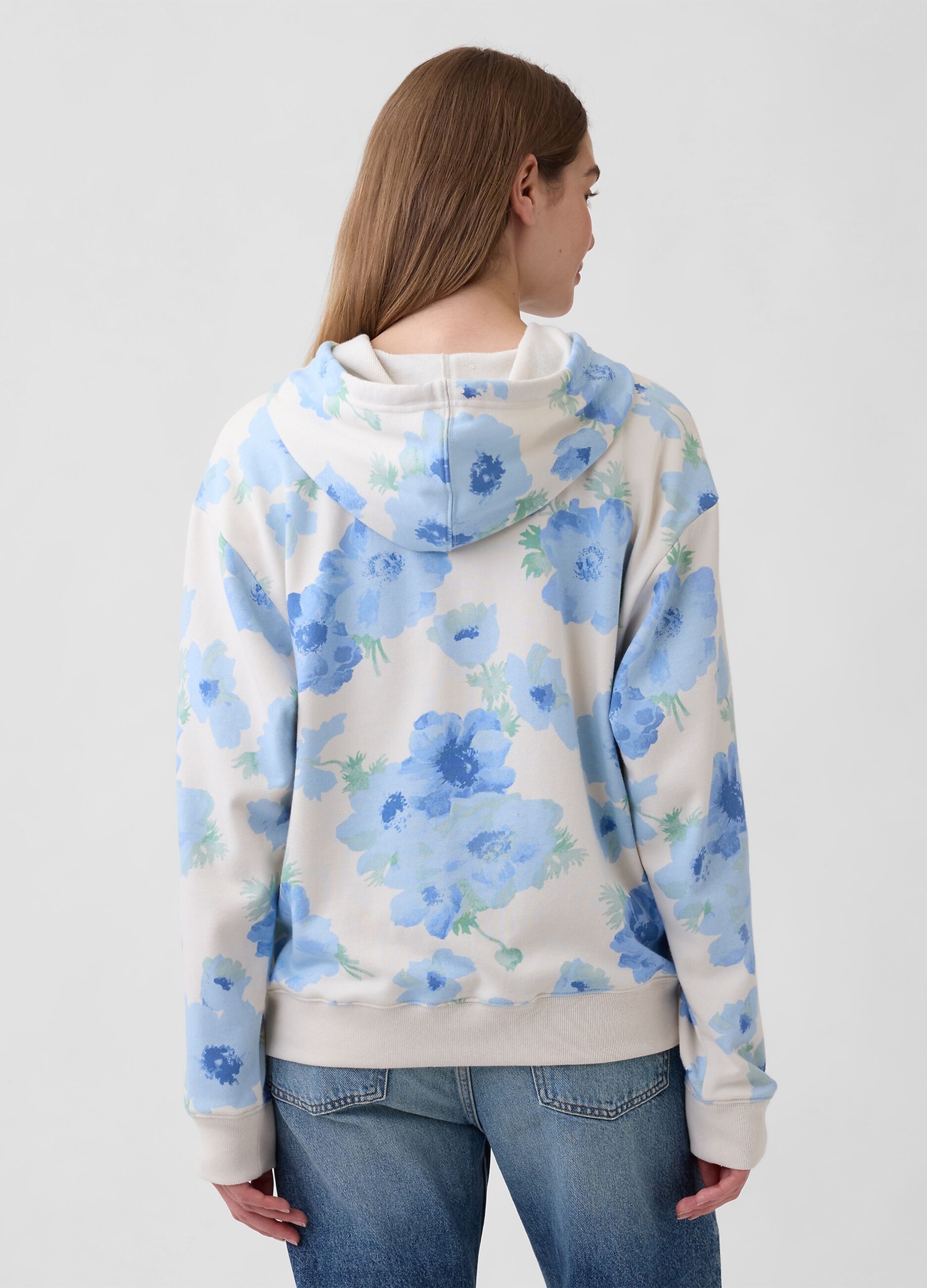 Regular Fit Cotton Blend Sweatshirt with Logo and Floral Pattern