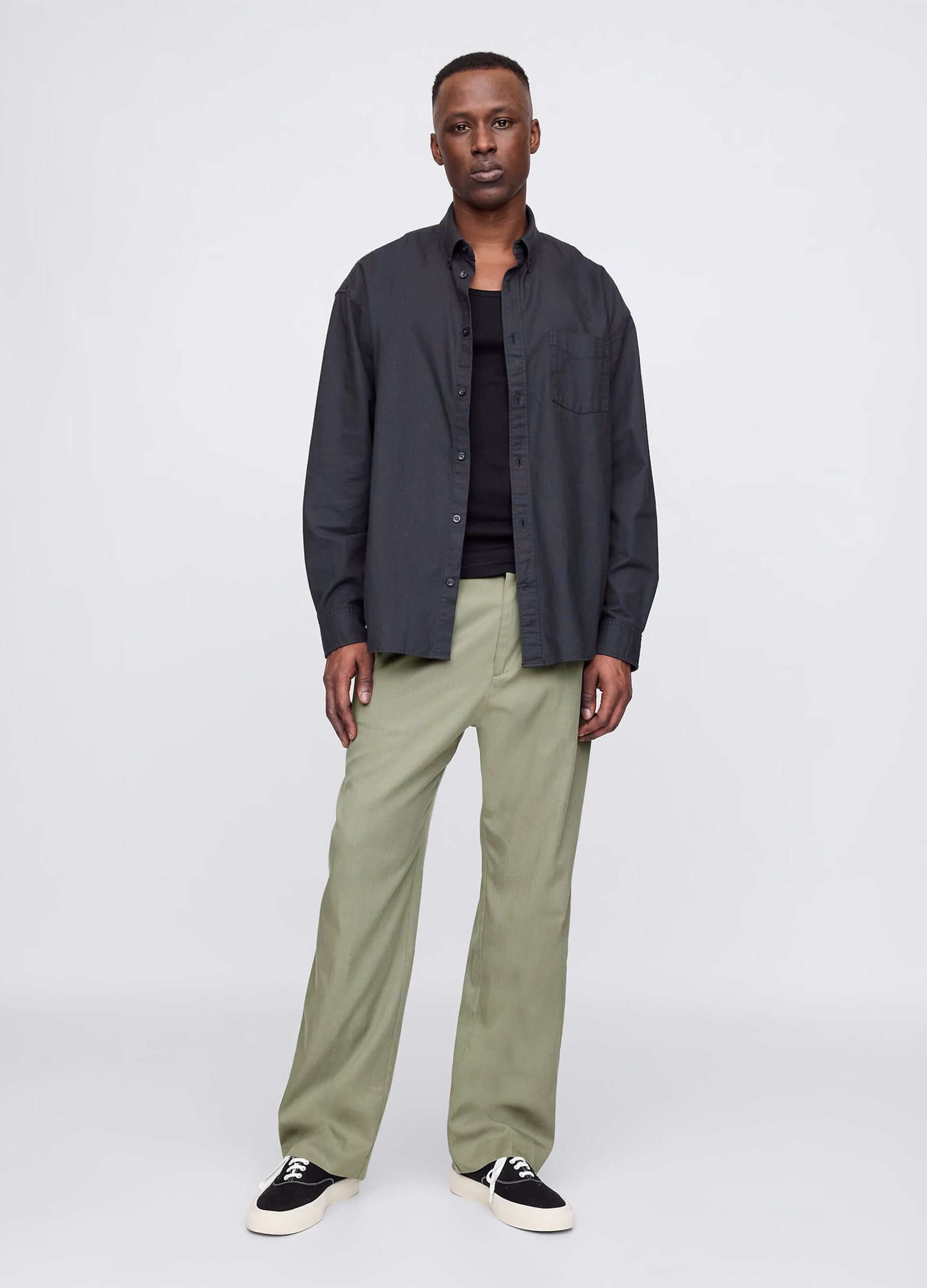 Green wide-leg trousers in Lyocell and cotton