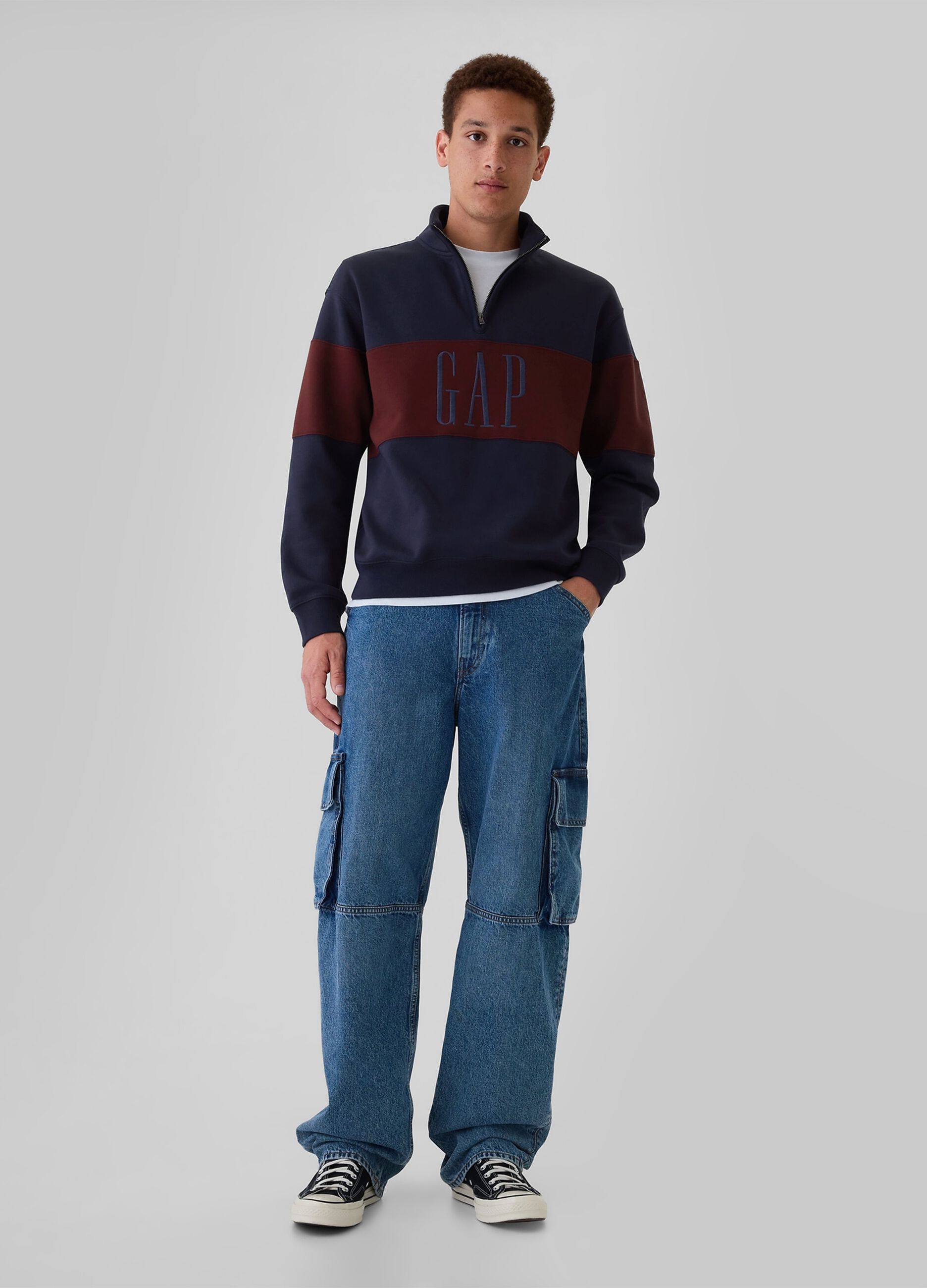 Felpa half-zip colorblock con ricamo logo