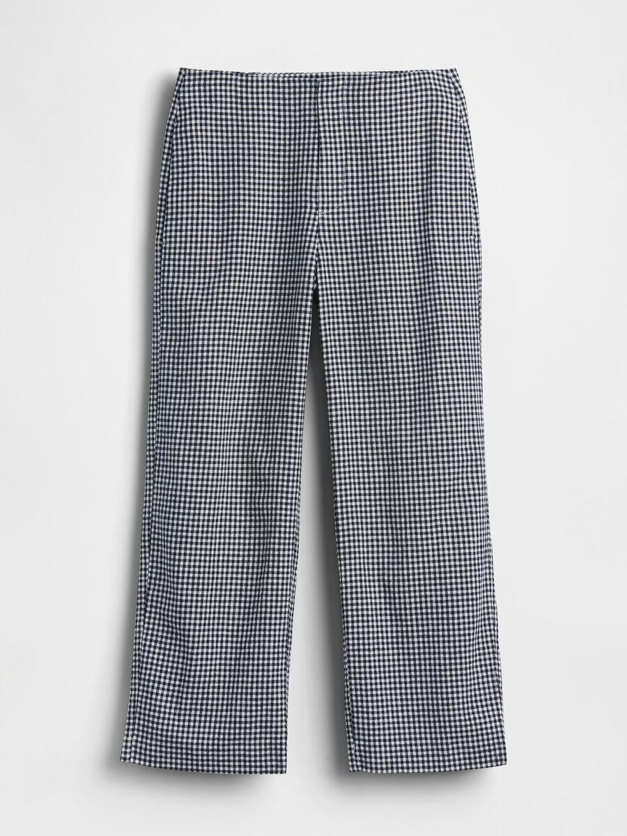 Pantaloni in misto lino a quadretti Donna_5