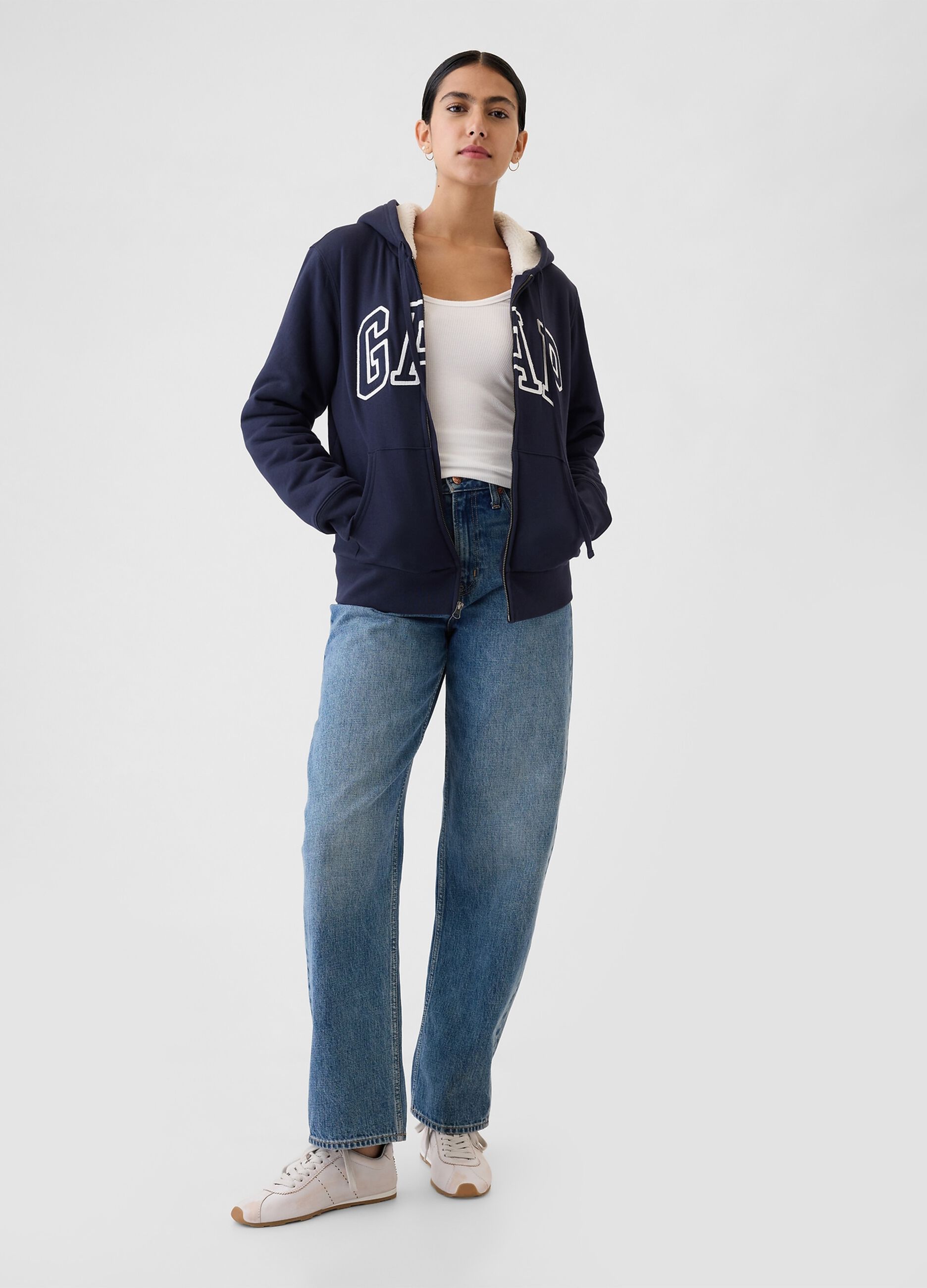 Full-zip con interno in sherpa e ricamo logo