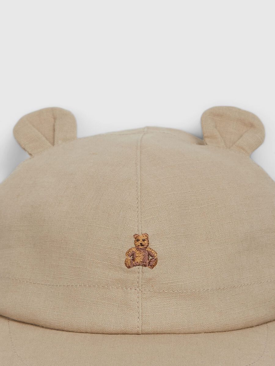 Linen and cotton hat with teddy bear embroidery Newborn_3