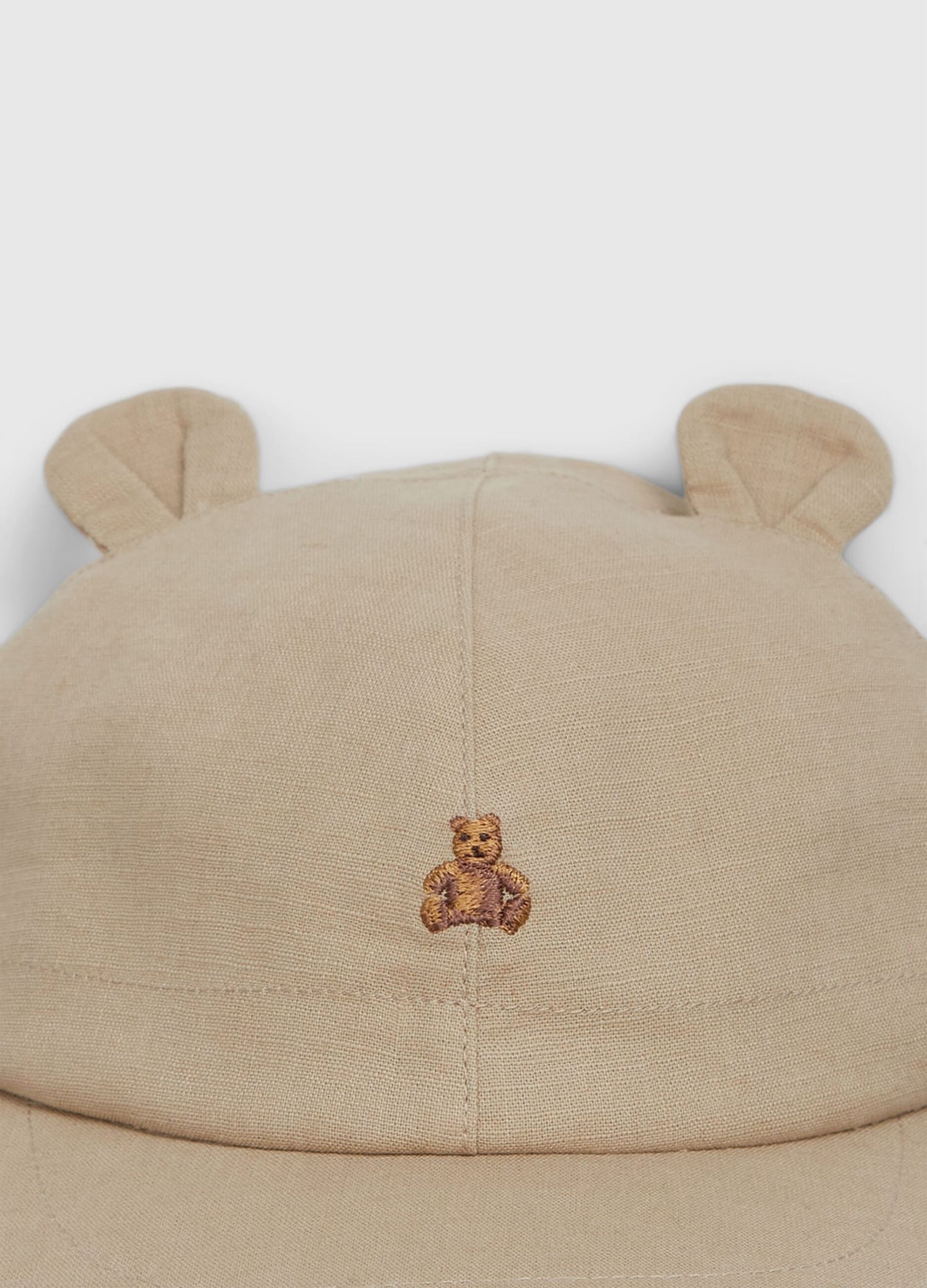 Linen and cotton hat with teddy bear embroidery_3